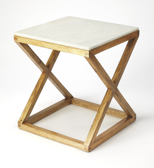 Braylon Marble & Wood End Table in Light Brown 5329312