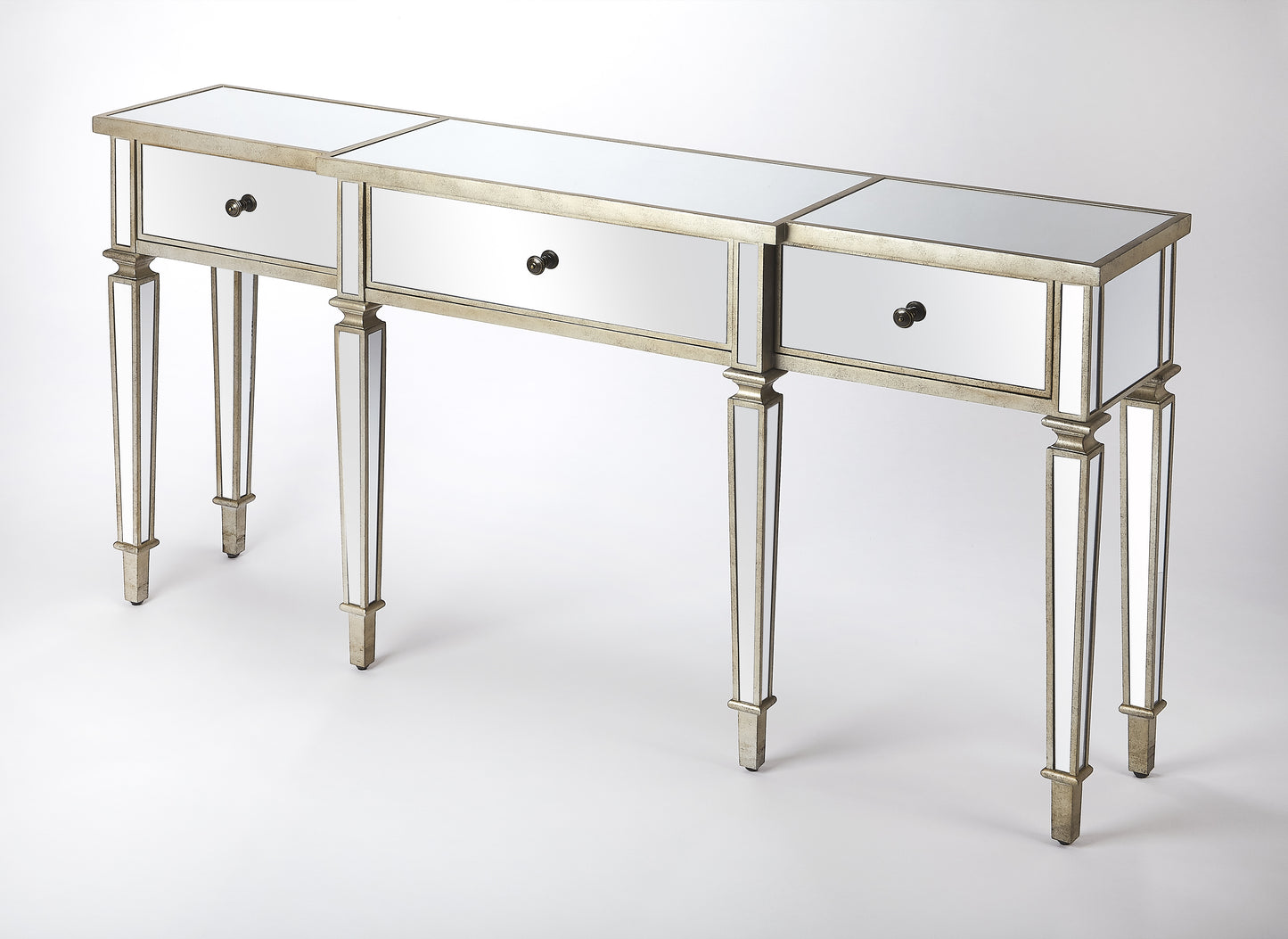 Butler Specialty Company Hayworth 68 in. W Rectangular Mirrored 3 Drawer Console Table, Silver