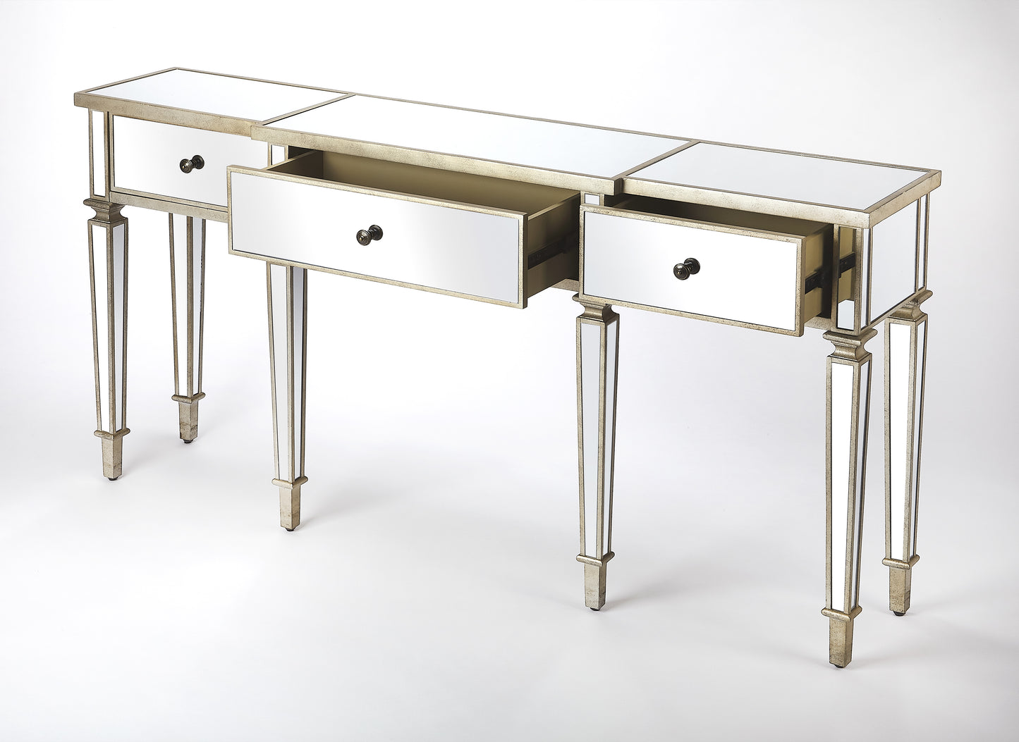 Butler Specialty Company Hayworth 68 in. W Rectangular Mirrored 3 Drawer Console Table, Silver