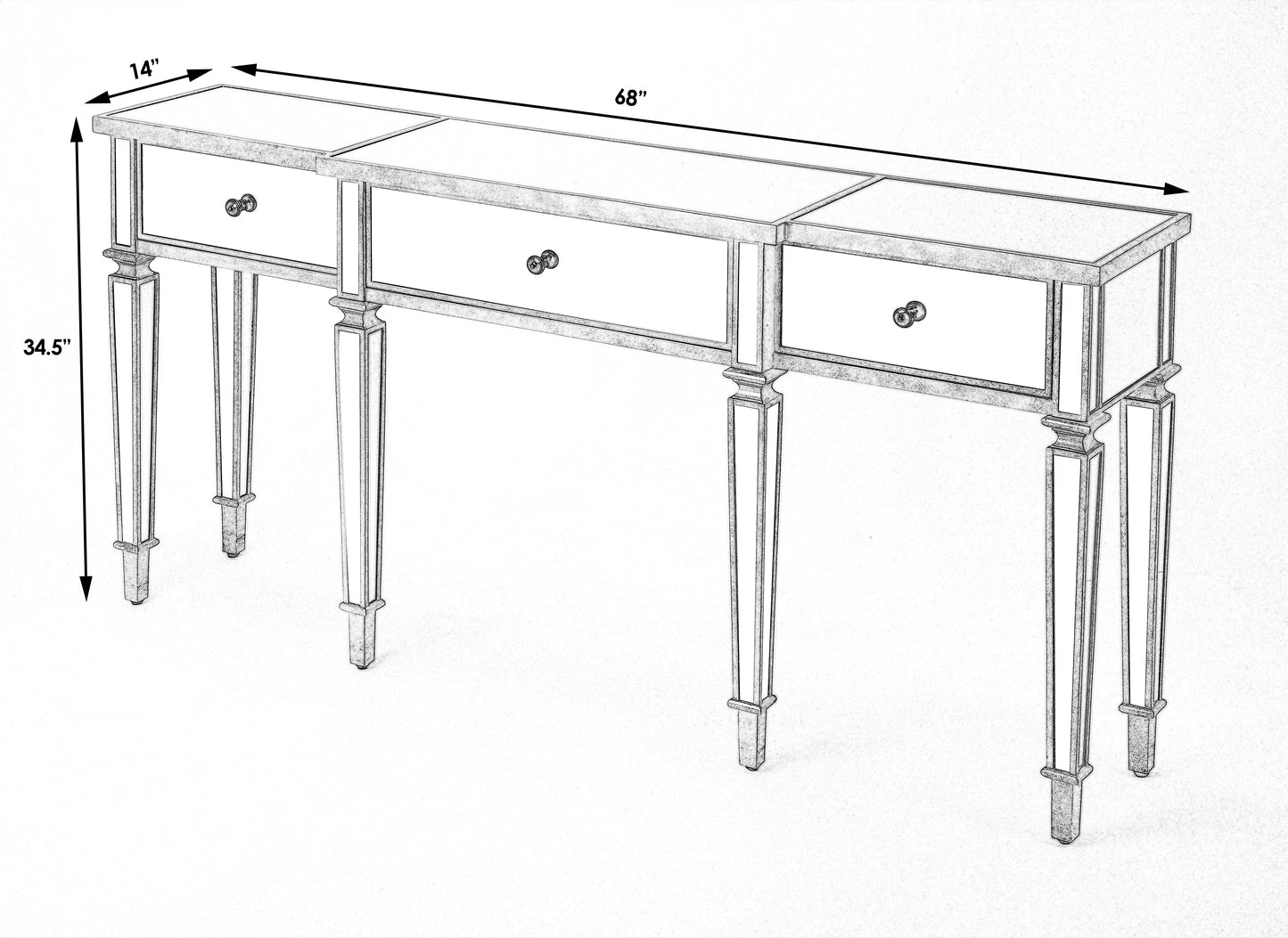 Butler Specialty Company Hayworth 68 in. W Rectangular Mirrored 3 Drawer Console Table, Silver