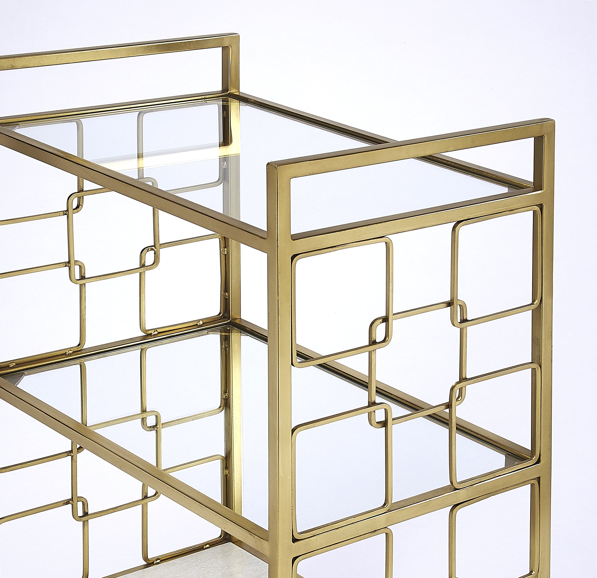 Butler Specialty Company Arcadia 20.5 in. W Rectangular Metal-Stone-Glass 3 Tier Mobile Bar Cart, Gold