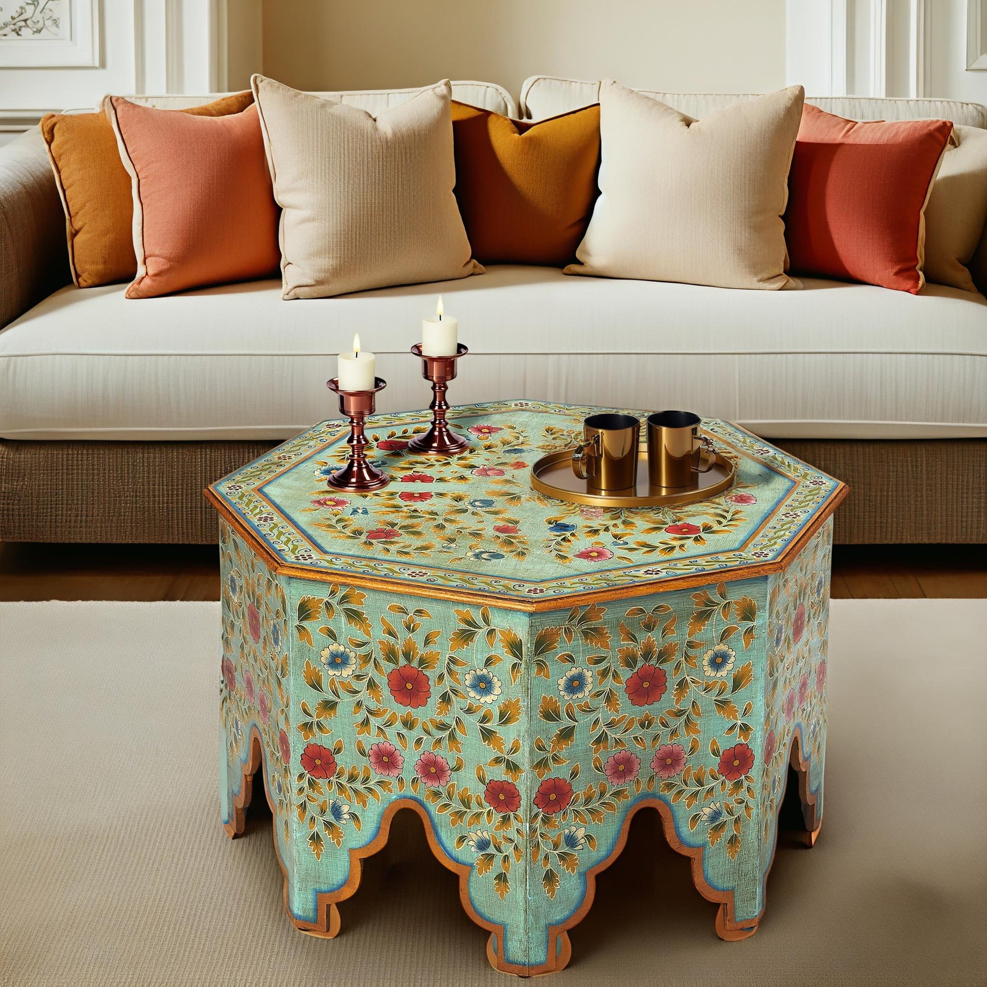 Butler Specialty Company Priya 28.5 in. W Octagonal Wood Hand Painted Coffee Table, Green
