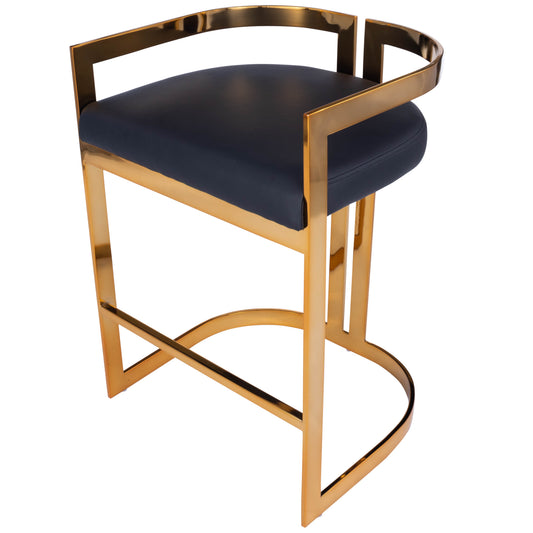 Butler Specialty Company Clarence 25 in. Seat Height Faux Leather and Metal Counter Stool with Low Back, Gold