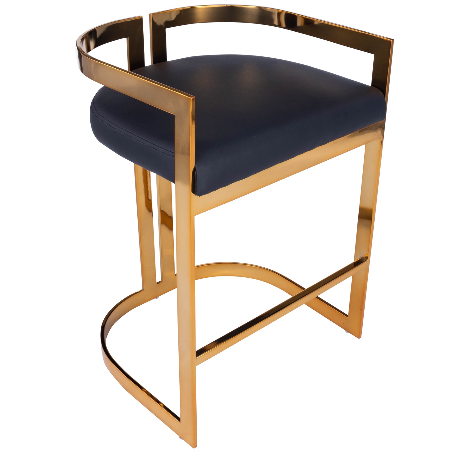 Butler Specialty Company Clarence 25 in. Seat Height Faux Leather and Metal Counter Stool with Low Back, Gold