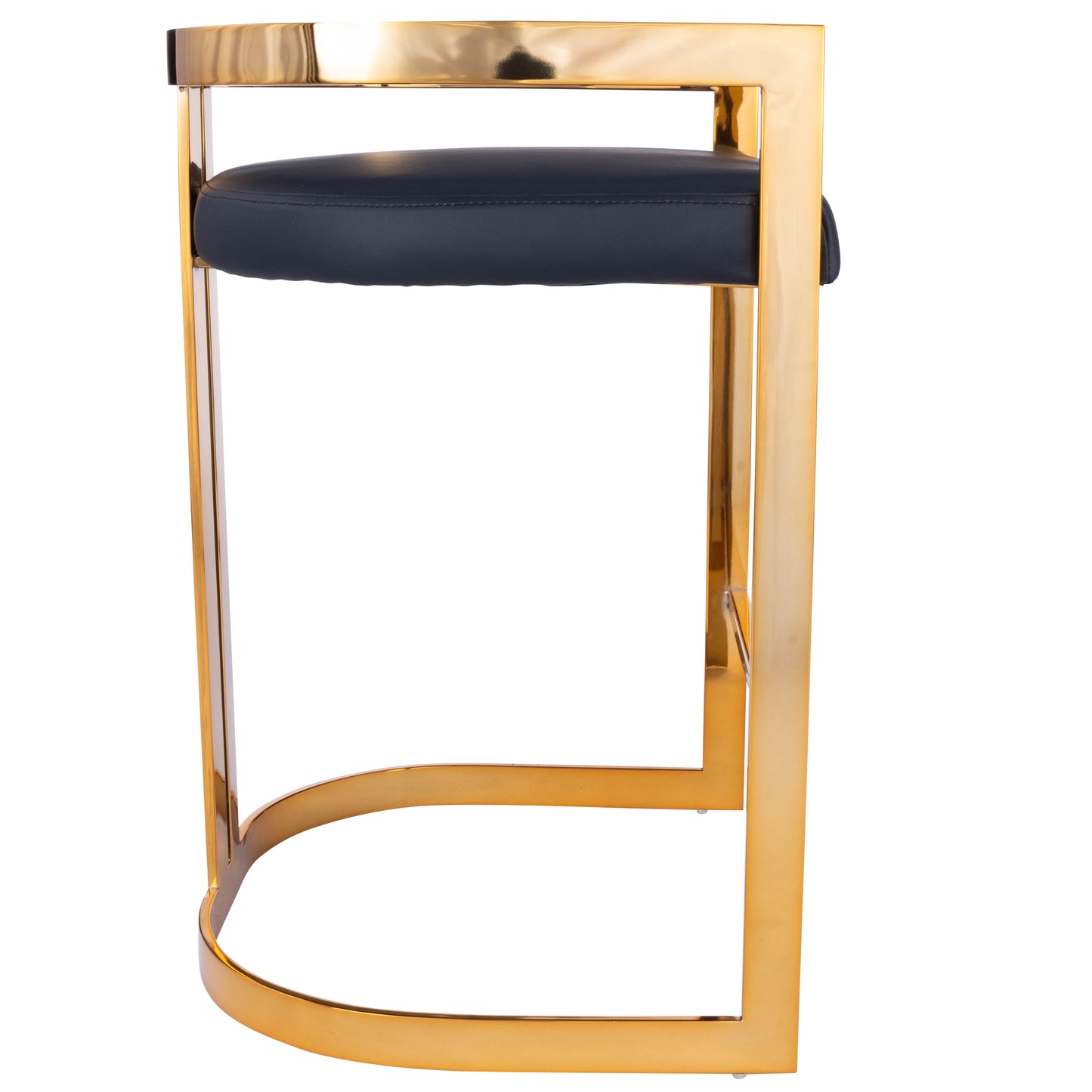 Butler Specialty Company Clarence 25 in. Seat Height Faux Leather and Metal Counter Stool with Low Back, Gold