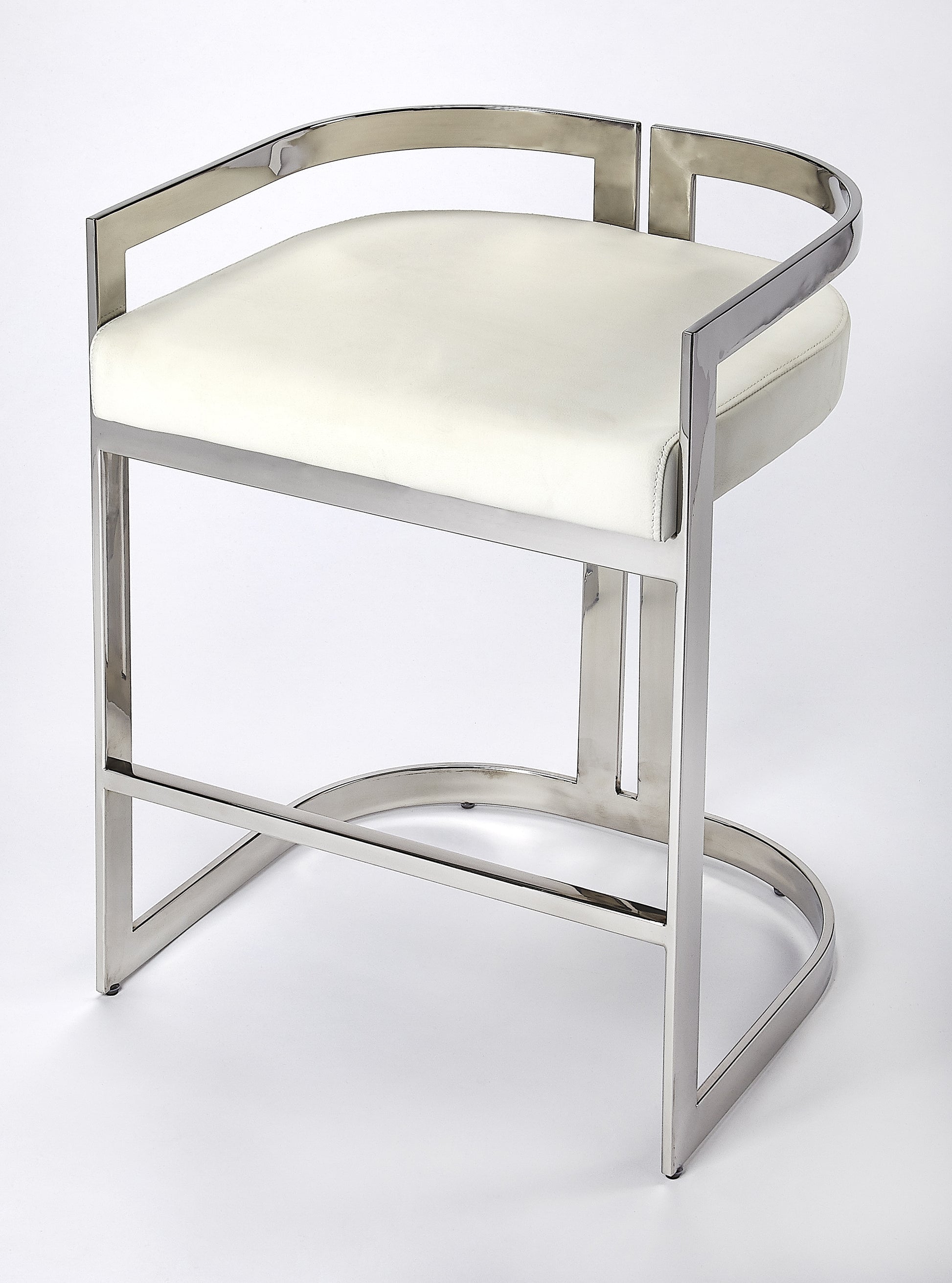 Butler Specialty Company Clarence 25 in. Seat Height Faux Leather and Metal Counter Stool with Low Back, Silver