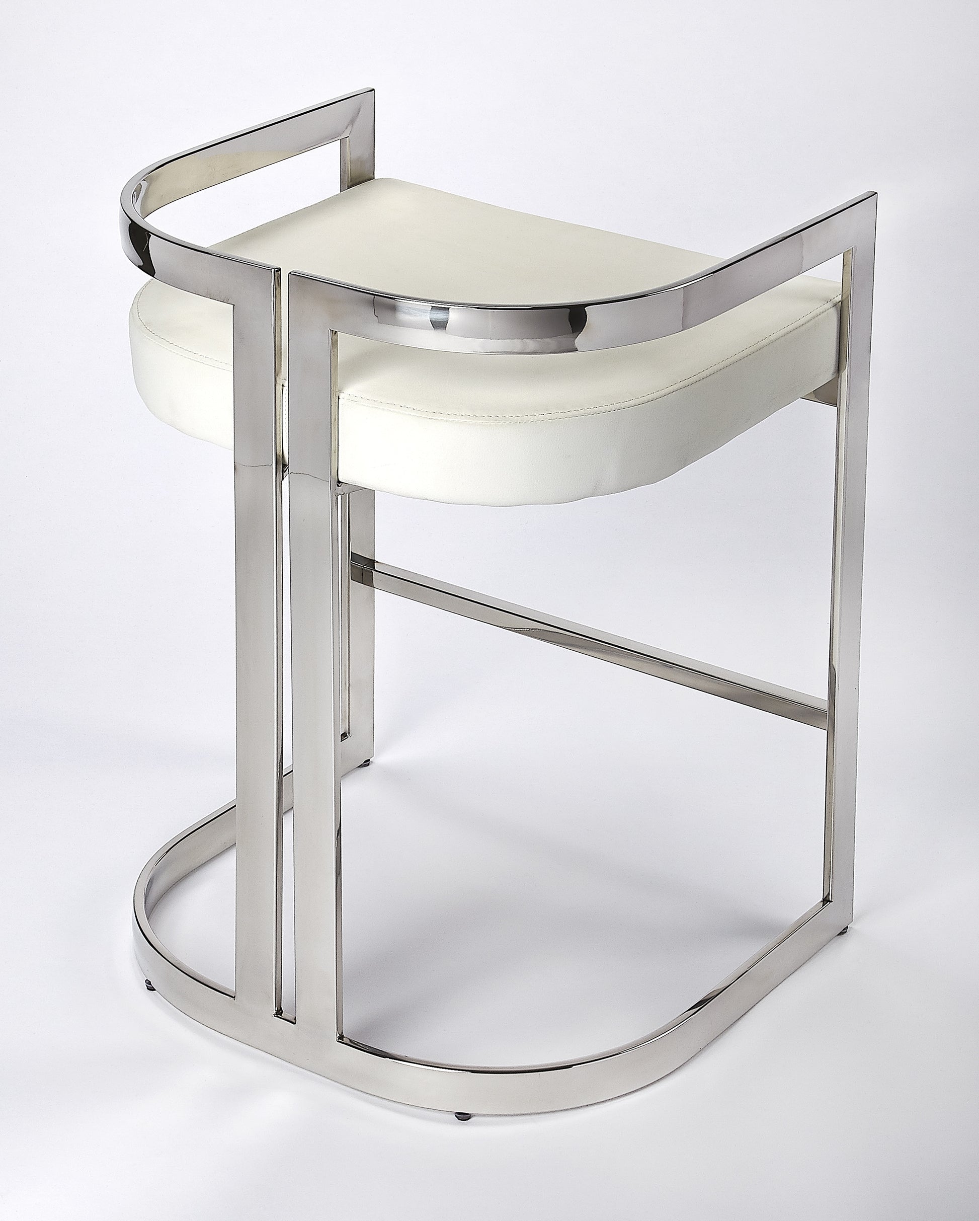 Butler Specialty Company Clarence 25 in. Seat Height Faux Leather and Metal Counter Stool with Low Back, Silver