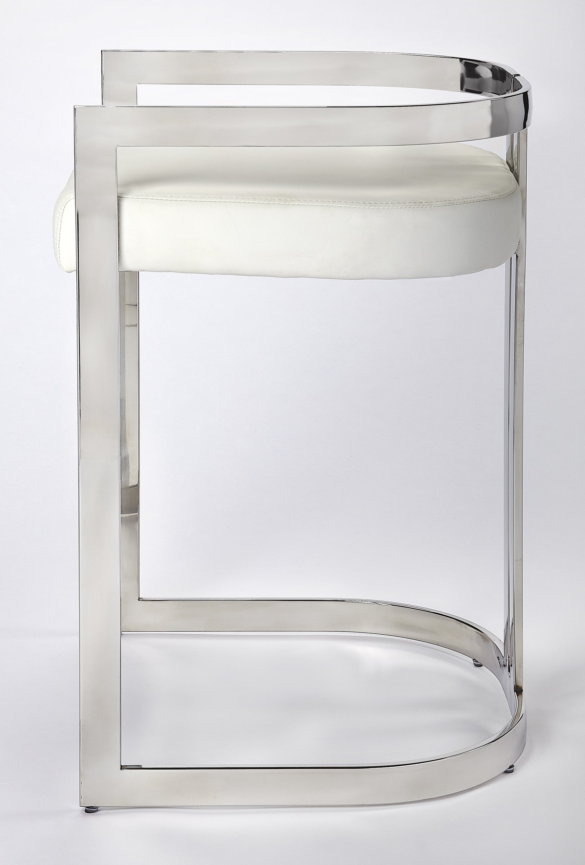 Butler Specialty Company Clarence 25 in. Seat Height Faux Leather and Metal Counter Stool with Low Back, Silver