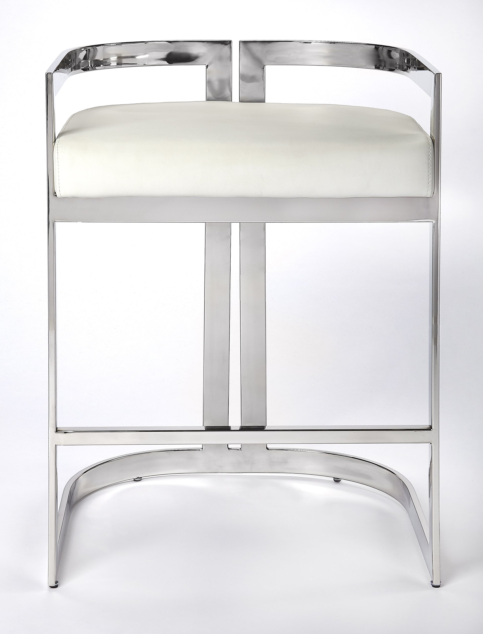 Butler Specialty Company Clarence 25 in. Seat Height Faux Leather and Metal Counter Stool with Low Back, Silver