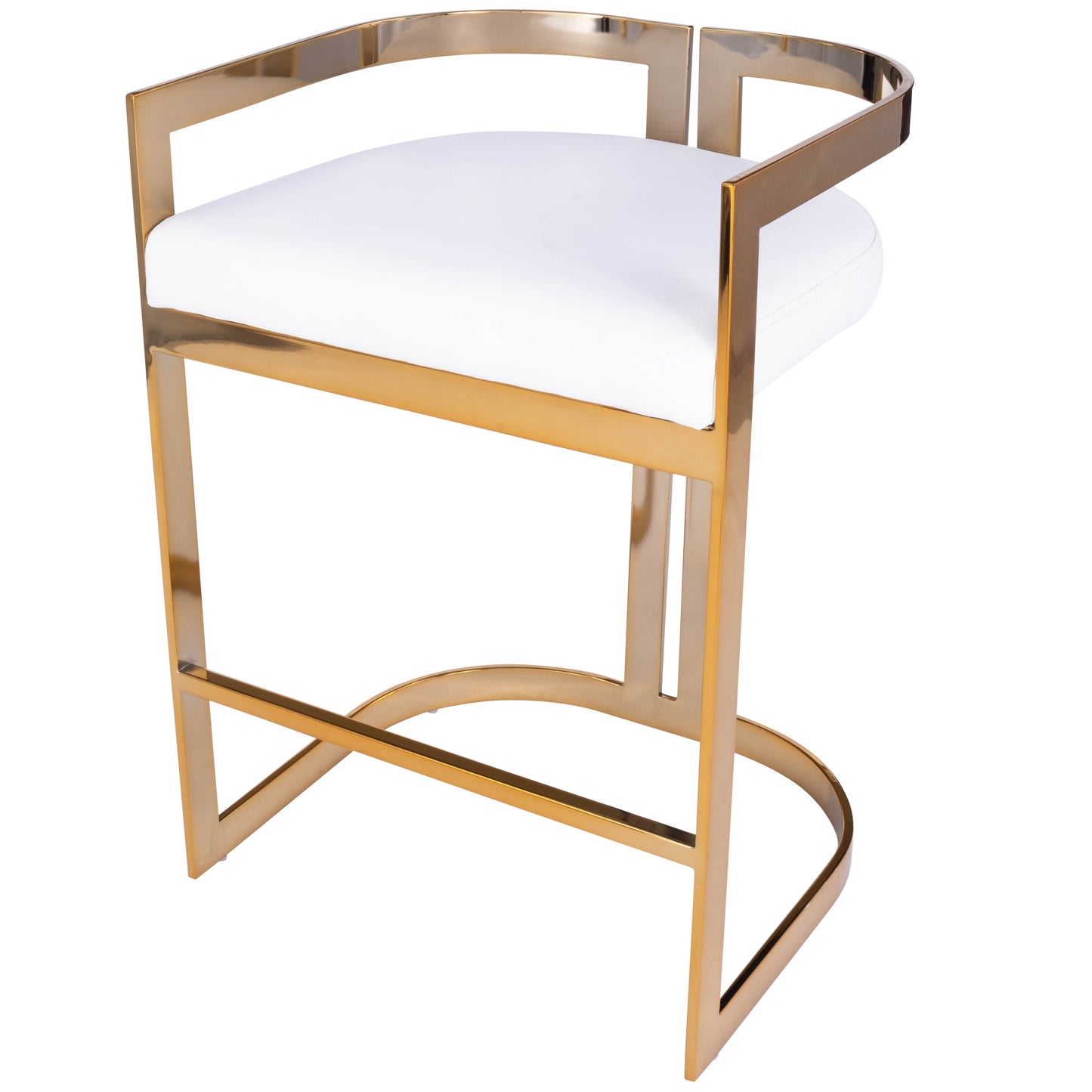 Butler Specialty Company Clarence 25 in. Seat Height Faux Leather and Metal Counter Stool with Low Back, Gold