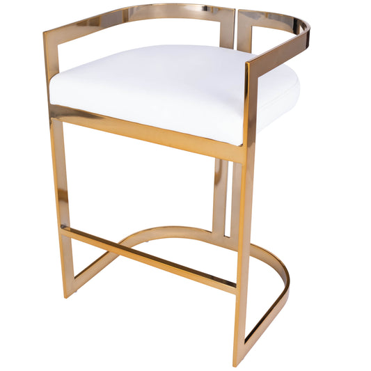 Butler Specialty Company Clarence 25 in. Seat Height Faux Leather and Metal Counter Stool with Low Back, Gold