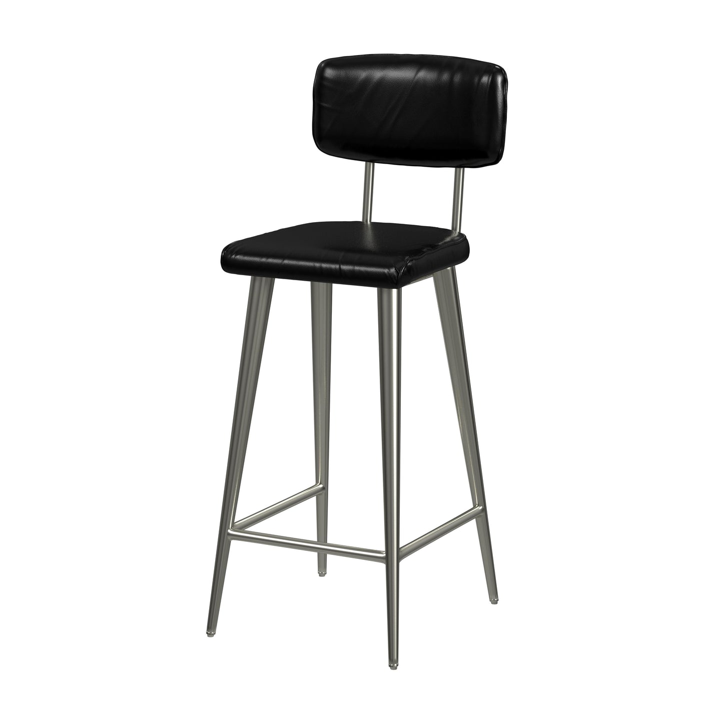 Butler Specialty Company Saddle 26 in. Seat Height Metal and Leather Counter Stool with Back, Black