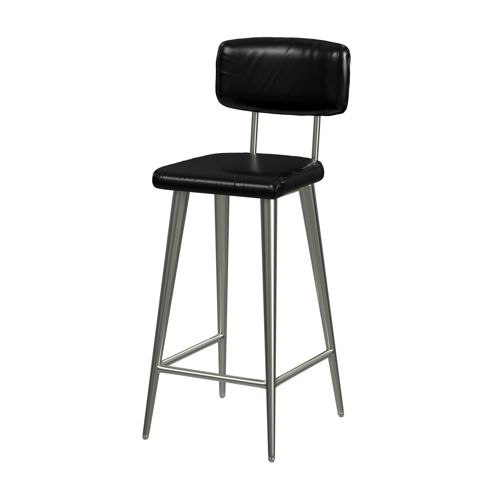 Butler Specialty Company Saddle 26 in. Seat Height Metal and Leather Counter Stool with Back, Black