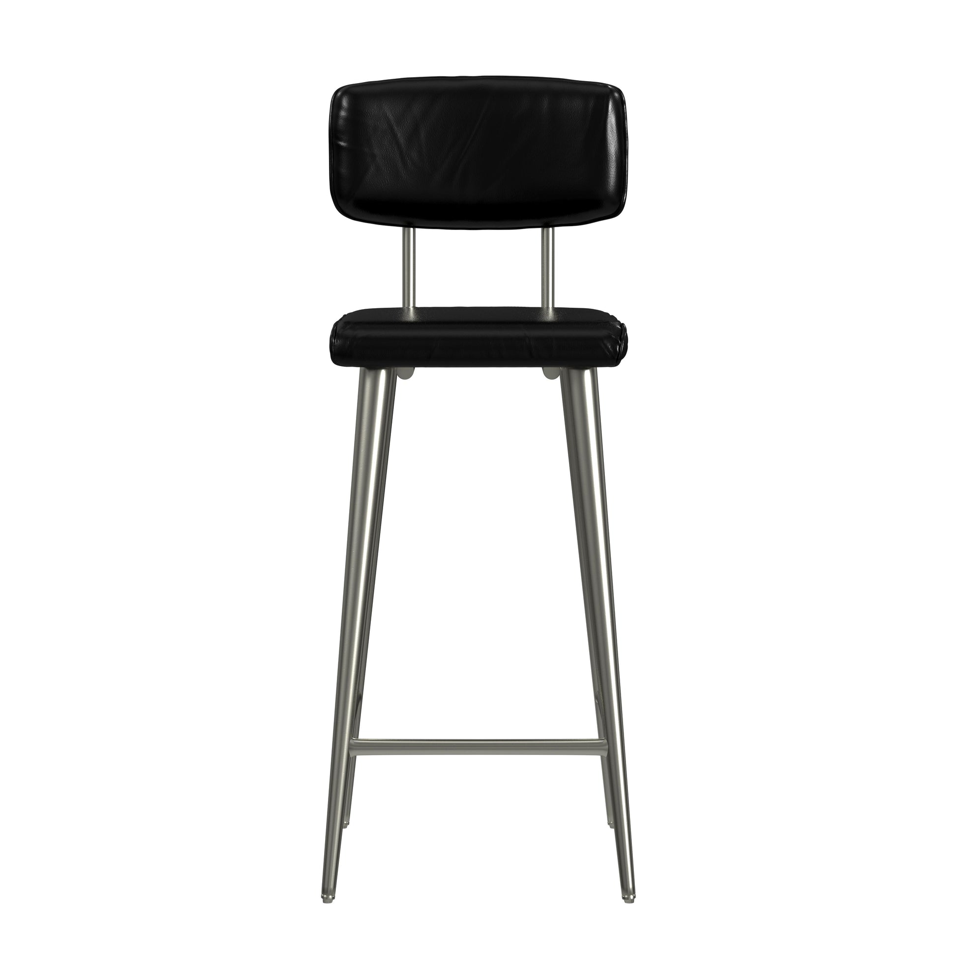 Butler Specialty Company Saddle 26 in. Seat Height Metal and Leather Counter Stool with Back, Black