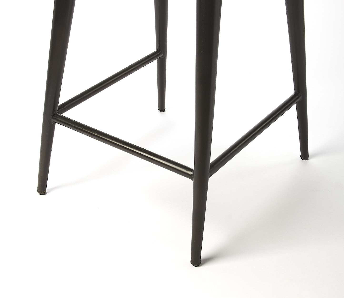 Butler Specialty Company Saddle 26 in. Seat Height Metal and Leather Counter Stool with Back, Dark Brown