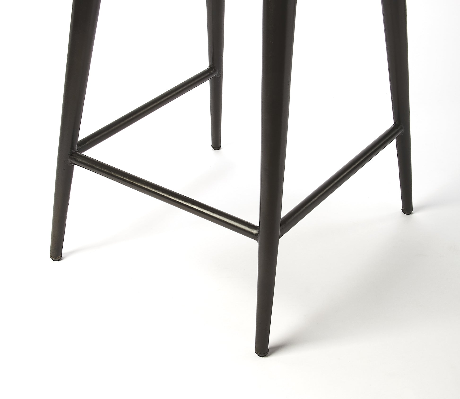 Butler Specialty Company Saddle 26 in. Seat Height Metal and Leather Counter Stool with Back, Dark Brown