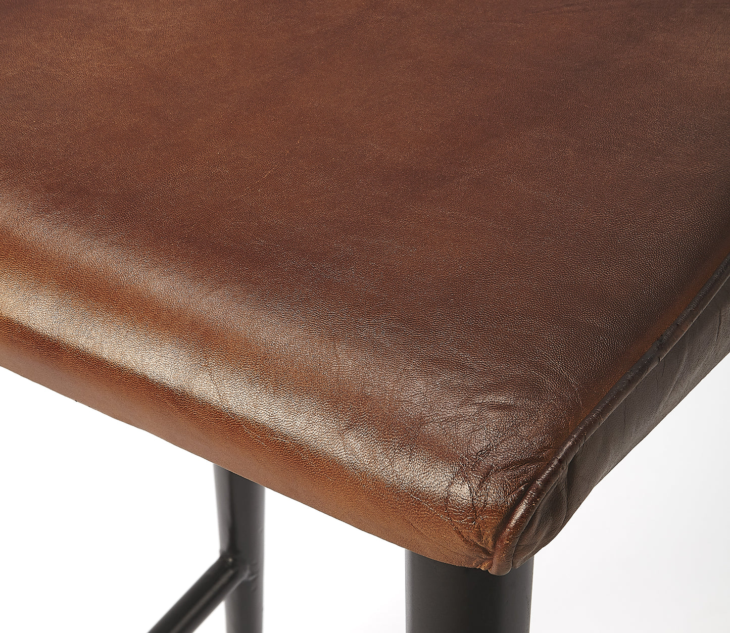 Butler Specialty Company Saddle 26 in. Seat Height Metal and Leather Counter Stool with Back, Dark Brown