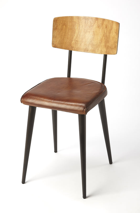 Clark Metal & Wood Leather Side Chair in Medium Brown 5381344