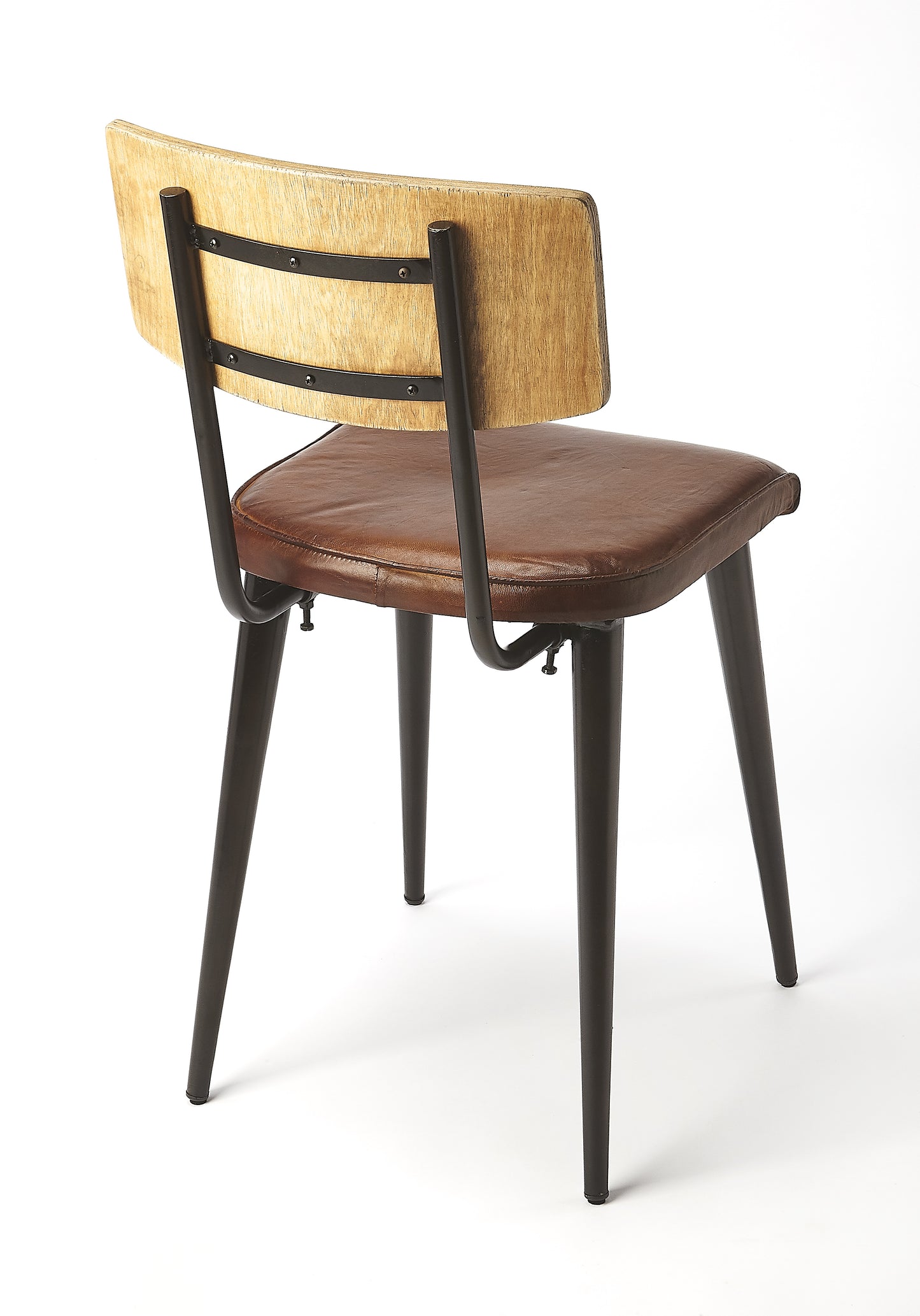 Clark Metal & Wood Leather Side Chair in Medium Brown 5381344