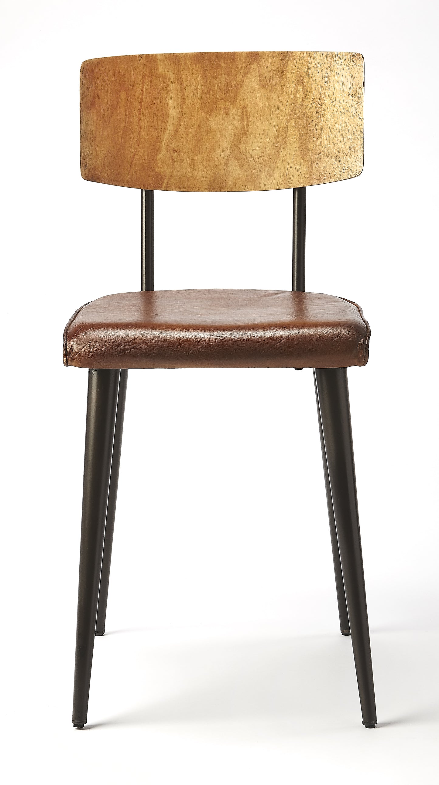 Clark Metal & Wood Leather Side Chair in Medium Brown 5381344