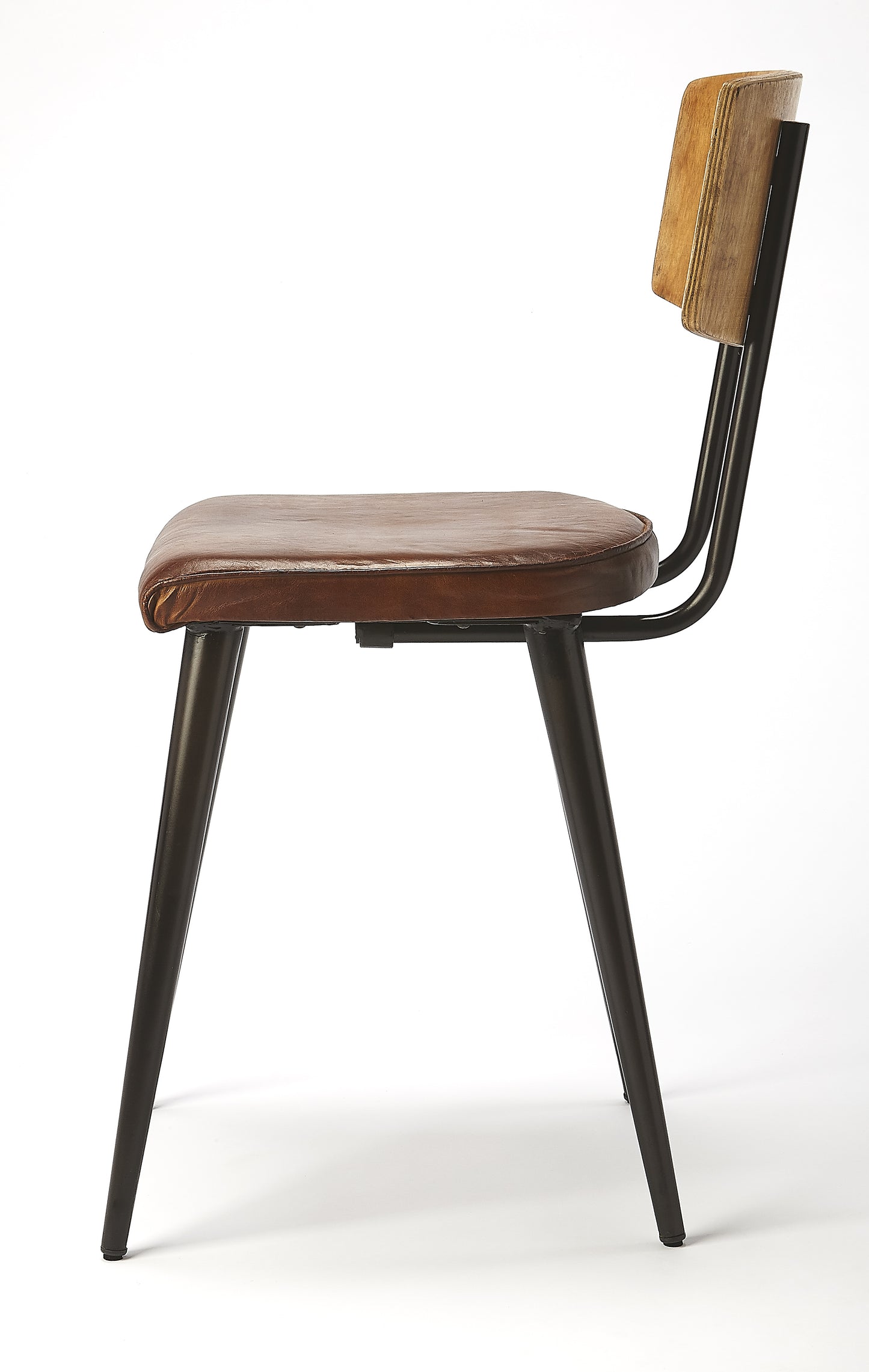 Clark Metal & Wood Leather Side Chair in Medium Brown 5381344