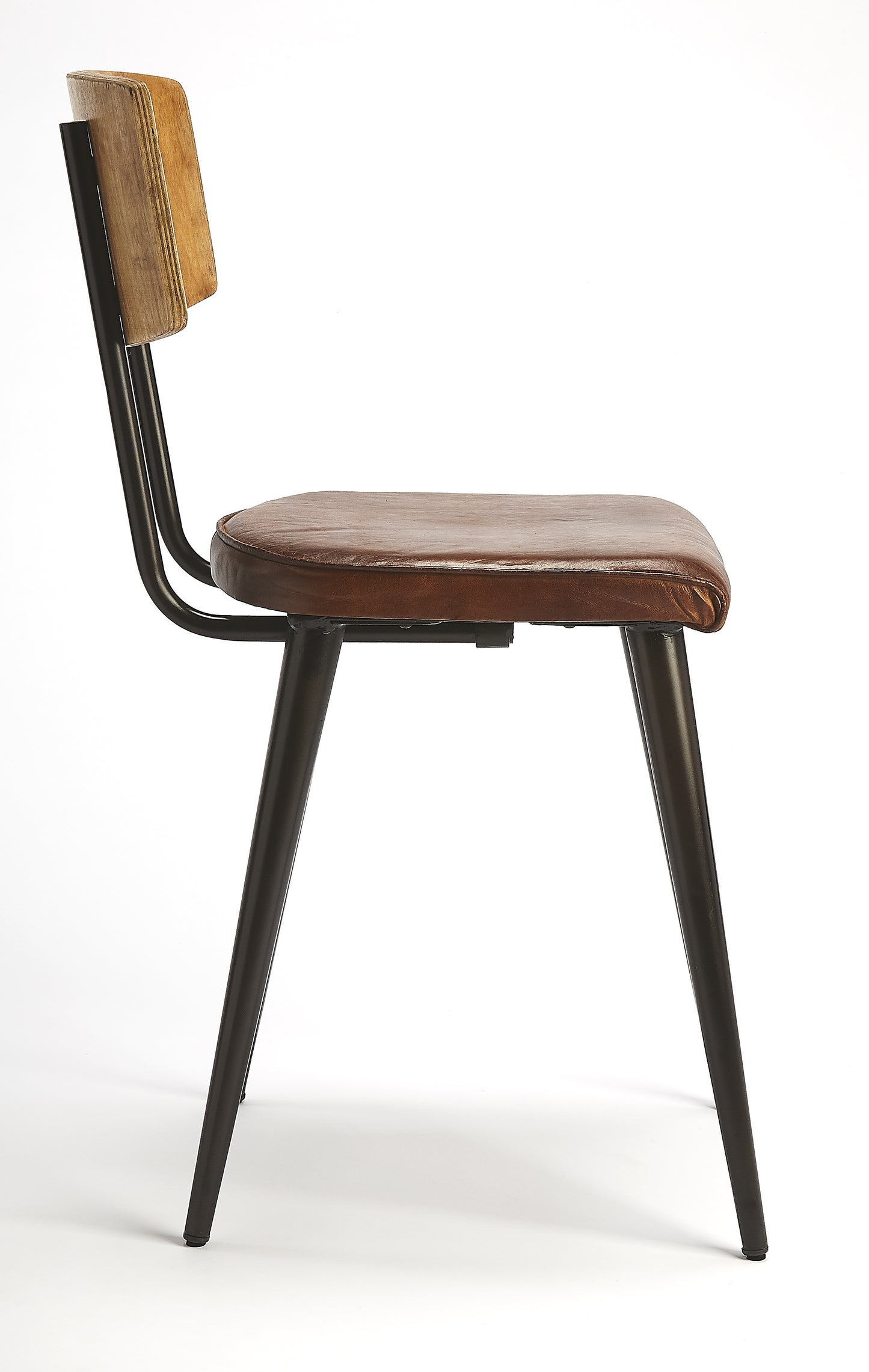 Clark Metal & Wood Leather Side Chair in Medium Brown 5381344