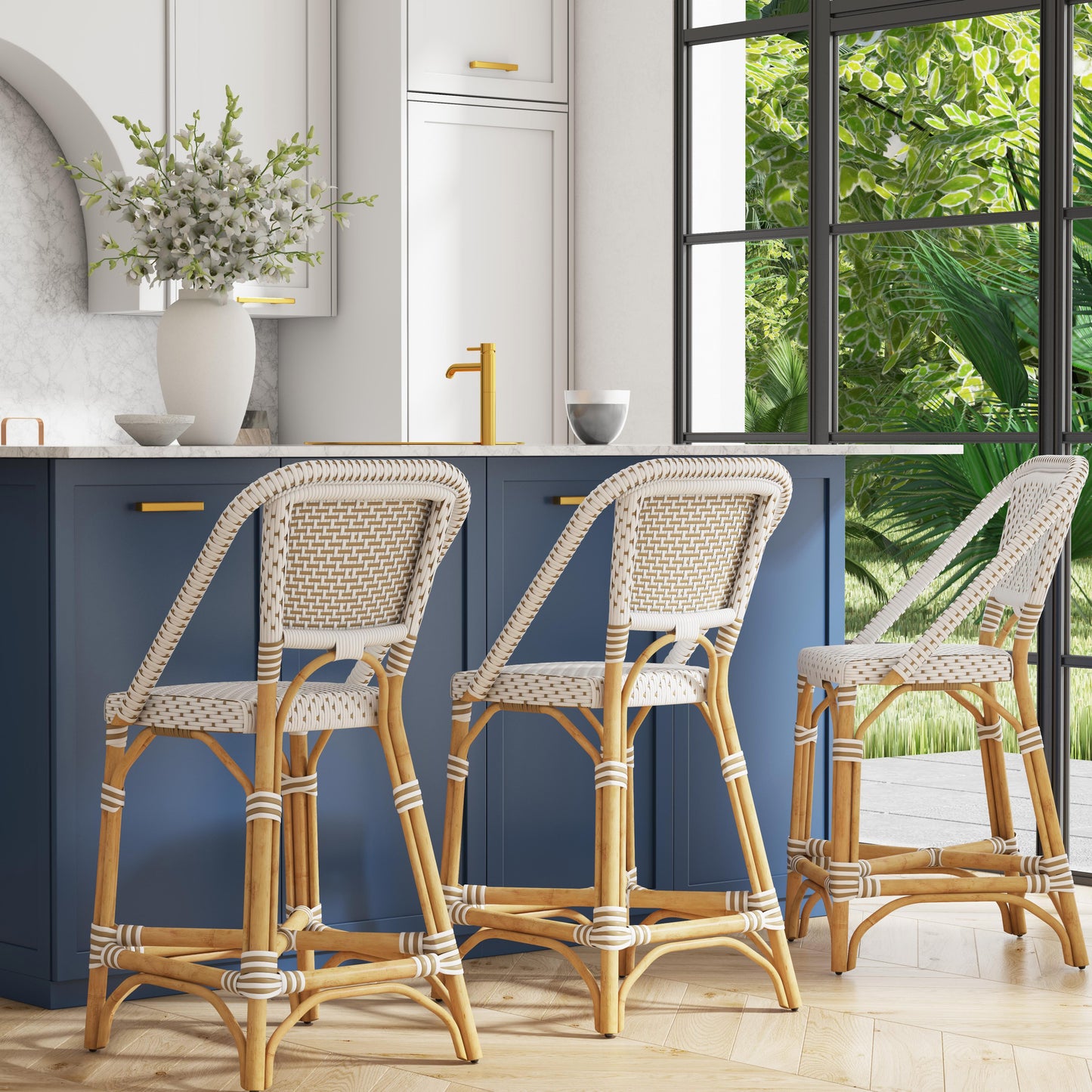 Solstice Rattan 25" Counter Stool in White and Tan Dot 5399415