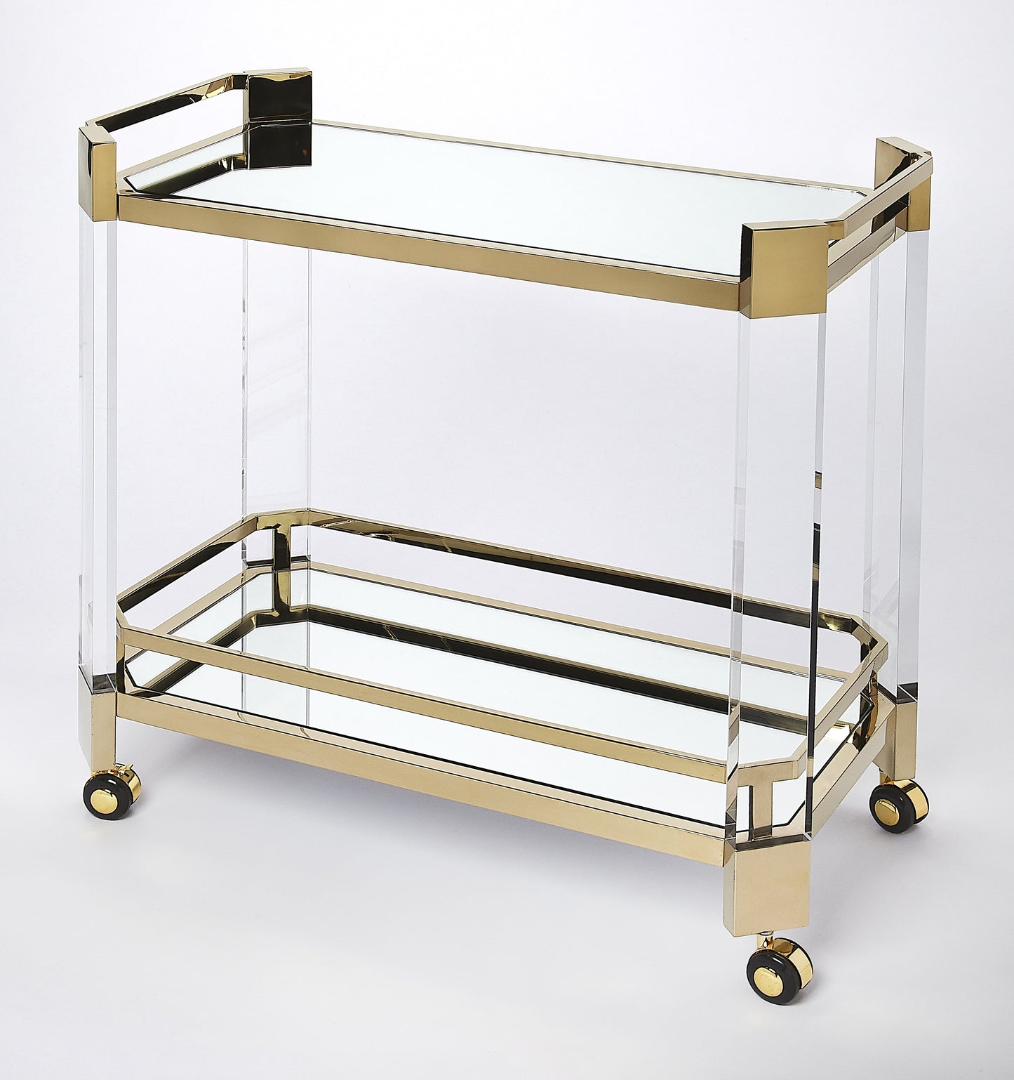 Butler Specialty Company Charlevoix 32 in. W Rectangular Acrylic-Mirrored Glass-Metal 2 Tier Mobil Serving Cart, Gold
