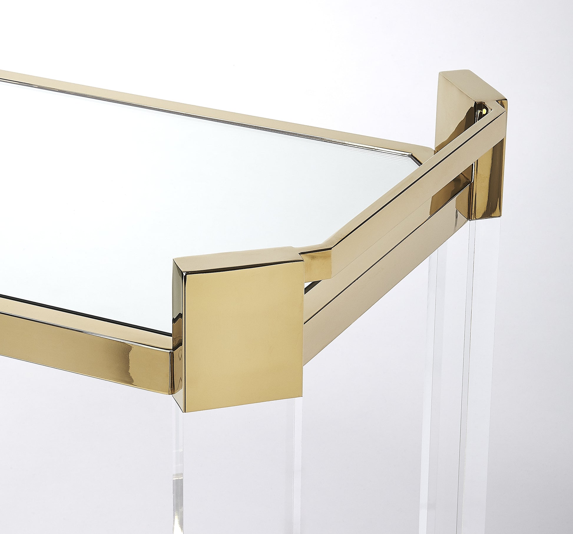 Butler Specialty Company Charlevoix 32 in. W Rectangular Acrylic-Mirrored Glass-Metal 2 Tier Mobil Serving Cart, Gold