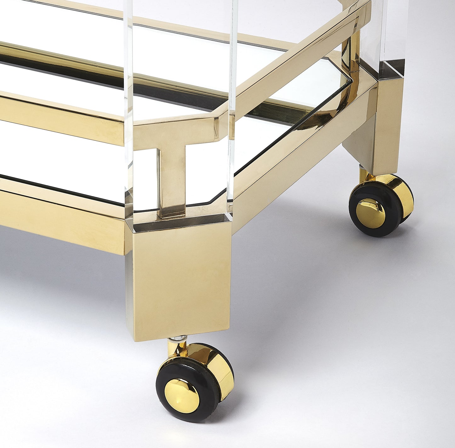 Butler Specialty Company Charlevoix 32 in. W Rectangular Acrylic-Mirrored Glass-Metal 2 Tier Mobil Serving Cart, Gold