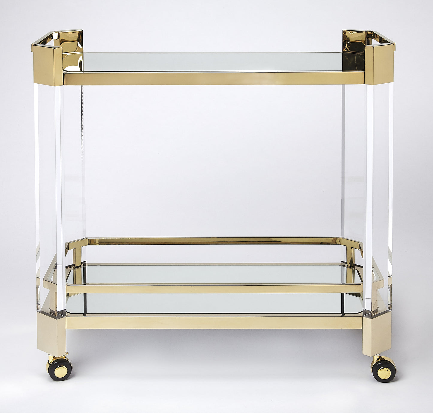 Butler Specialty Company Charlevoix 32 in. W Rectangular Acrylic-Mirrored Glass-Metal 2 Tier Mobil Serving Cart, Gold