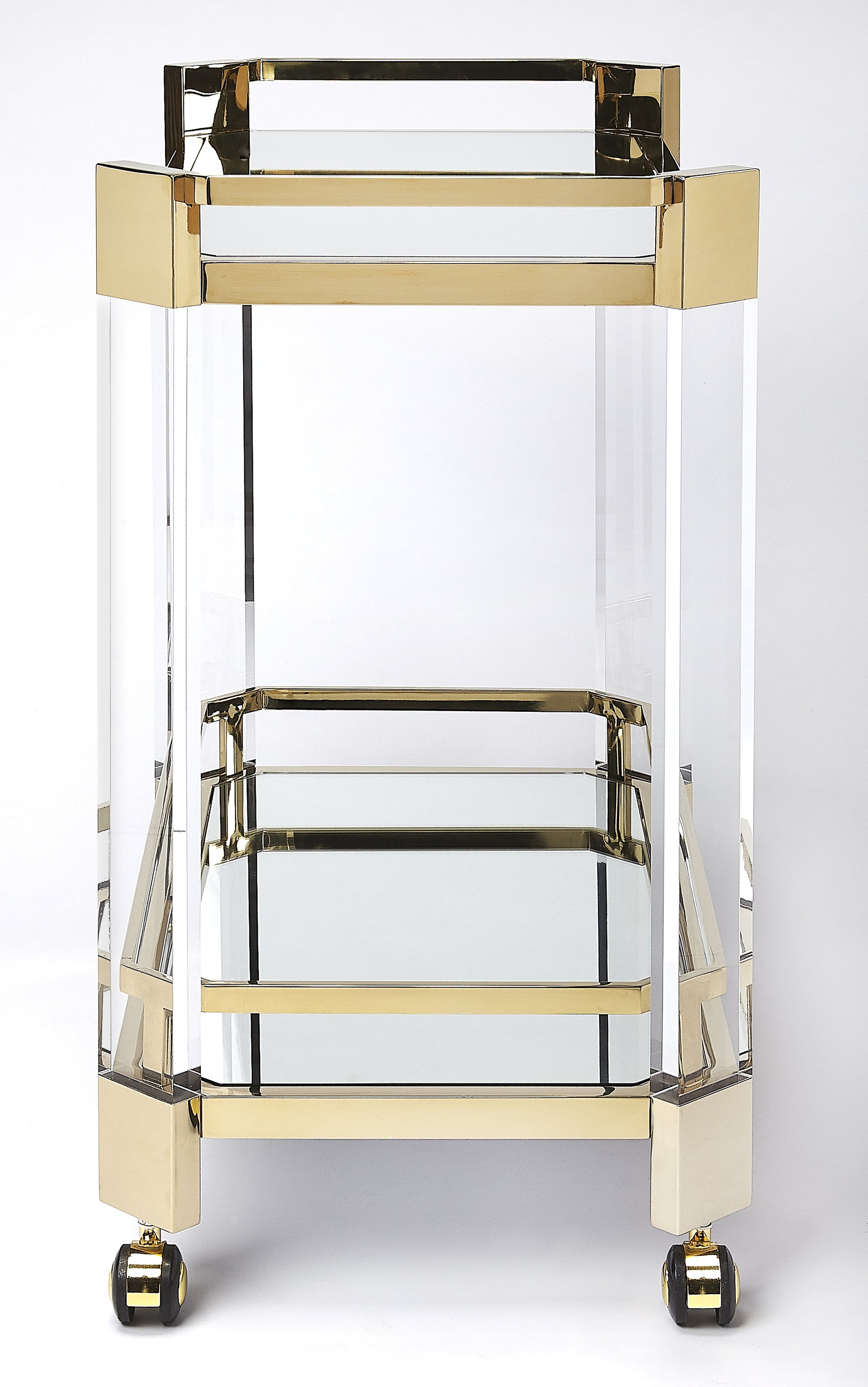Butler Specialty Company Charlevoix 32 in. W Rectangular Acrylic-Mirrored Glass-Metal 2 Tier Mobil Serving Cart, Gold