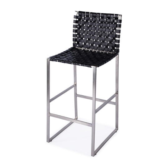 Butler Specialty Company Urban 30 in. Seat Height Rectangular Woven Leather Bar Stool with Back, Black