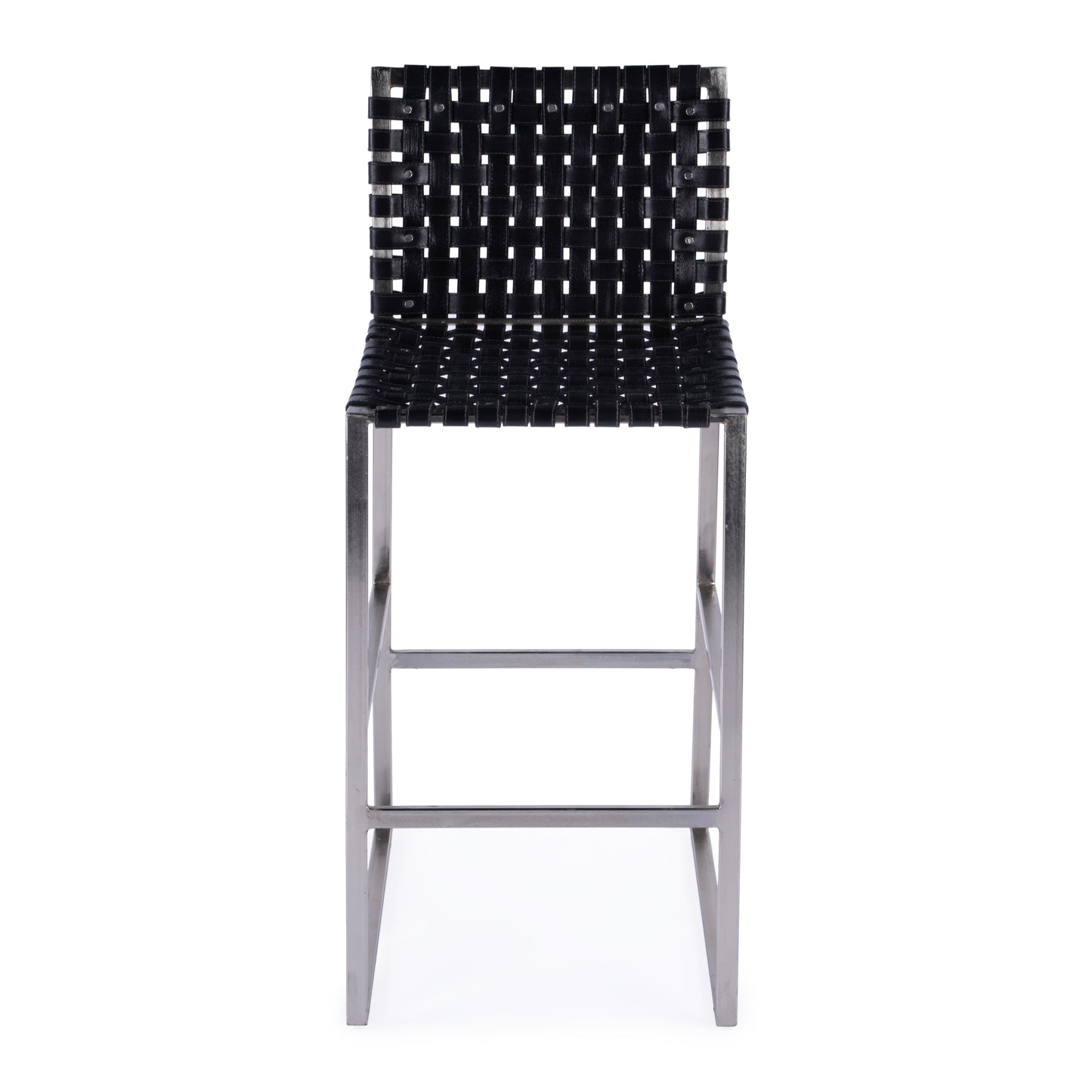 Butler Specialty Company Urban 30 in. Seat Height Rectangular Woven Leather Bar Stool with Back, Black