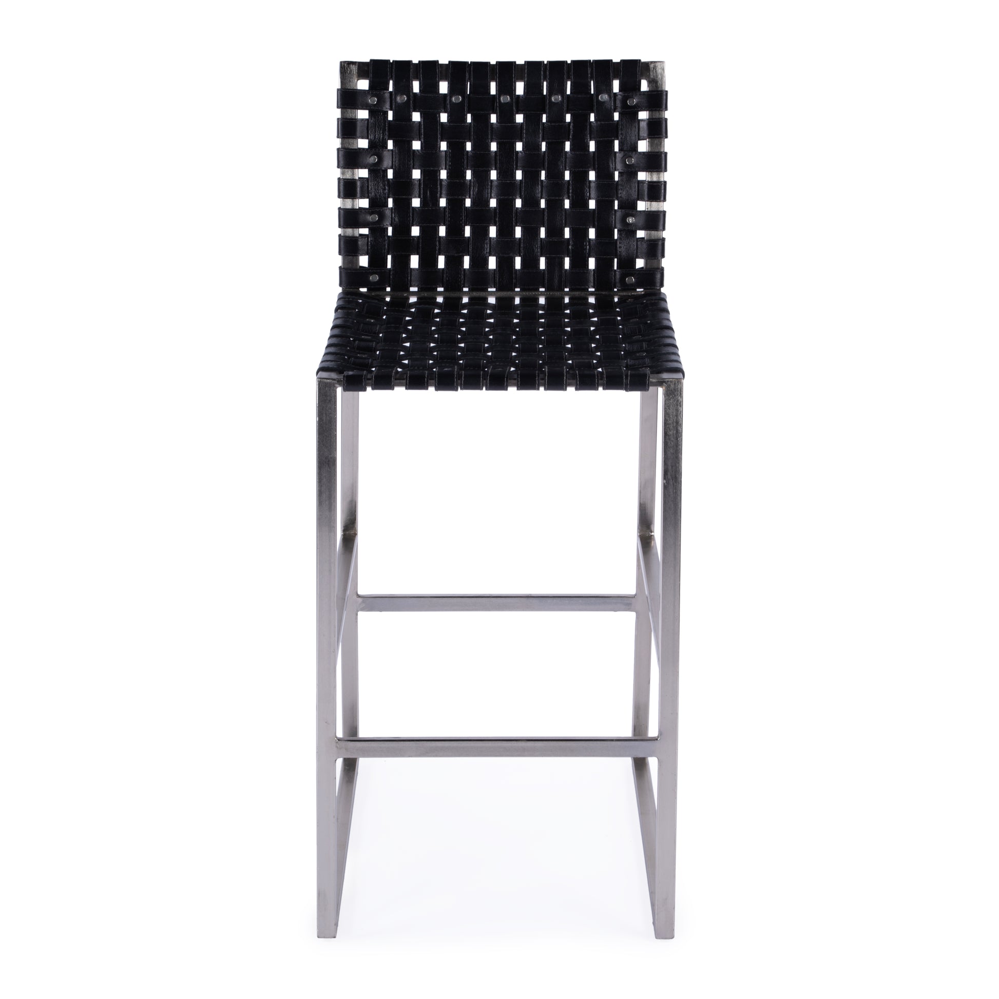 Butler Specialty Company Urban 30 in. Seat Height Rectangular Woven Leather Bar Stool with Back, Black