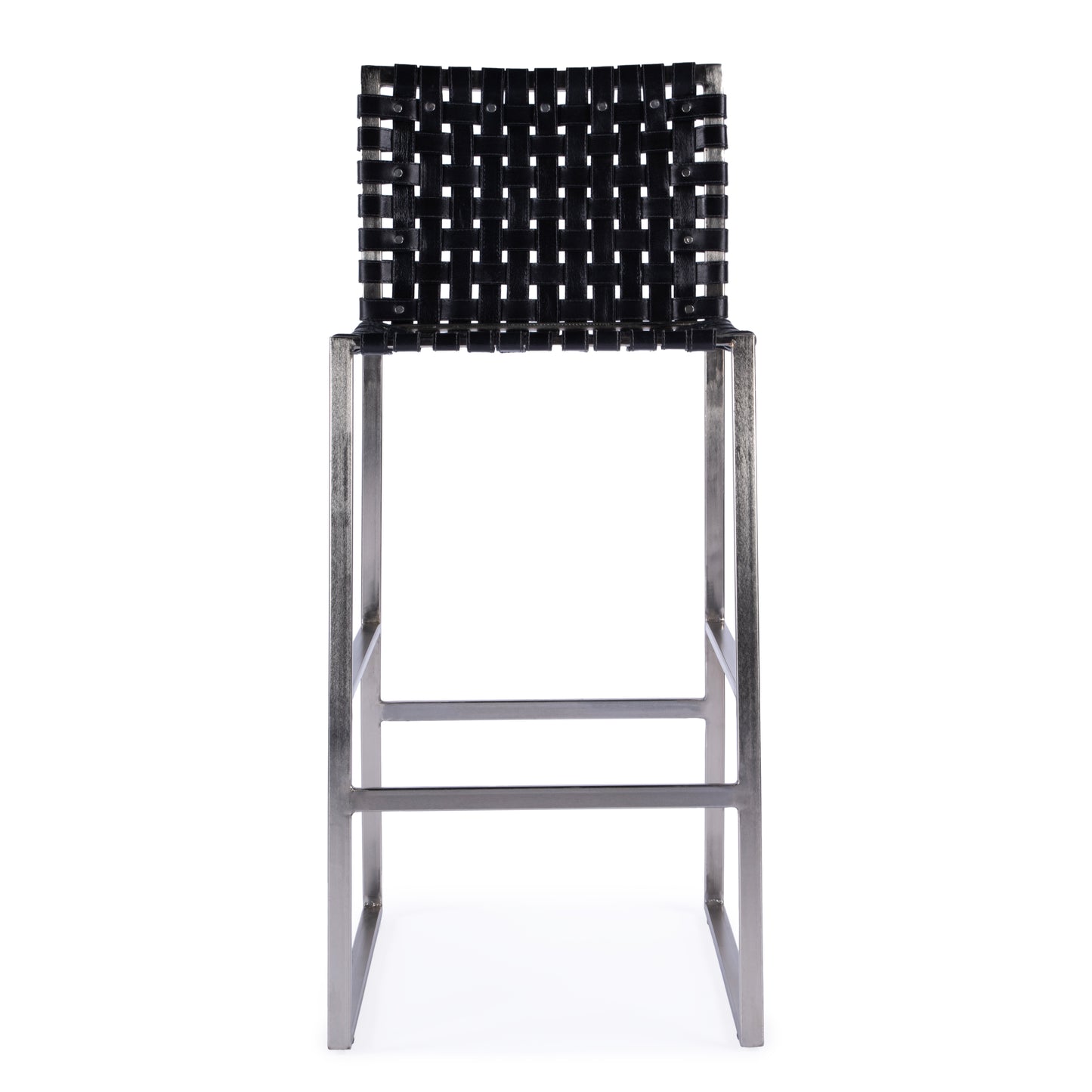 Butler Specialty Company Urban 30 in. Seat Height Rectangular Woven Leather Bar Stool with Back, Black