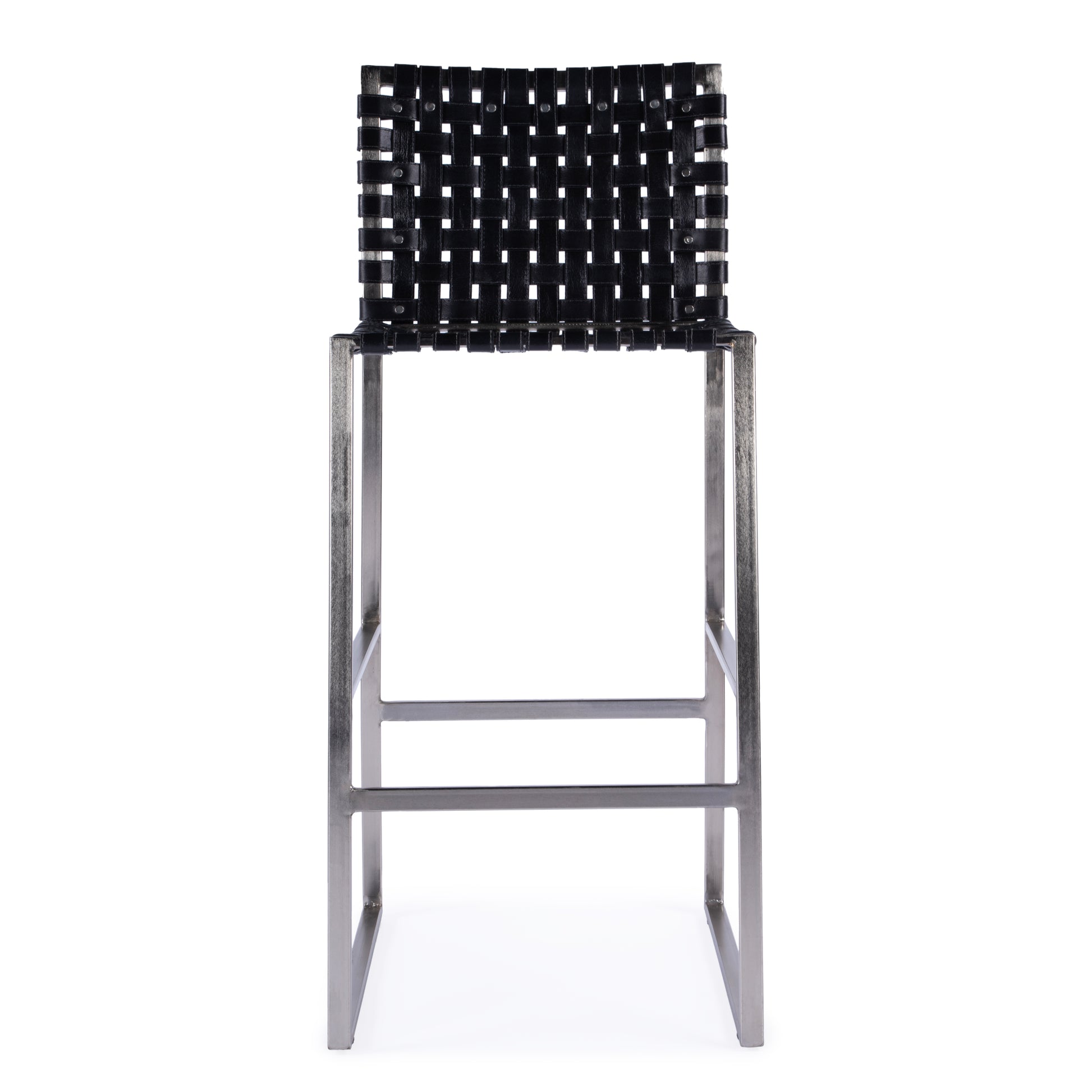Butler Specialty Company Urban 30 in. Seat Height Rectangular Woven Leather Bar Stool with Back, Black