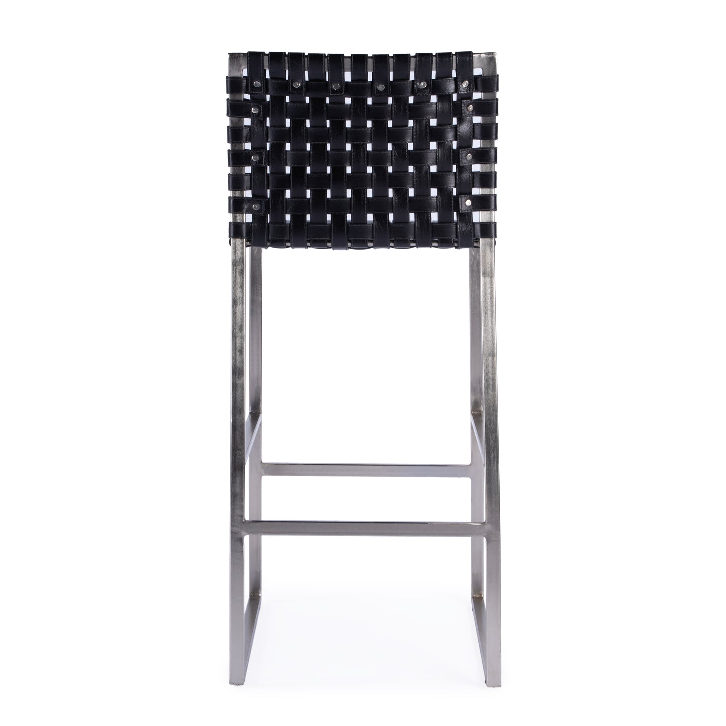 Butler Specialty Company Urban 30 in. Seat Height Rectangular Woven Leather Bar Stool with Back, Black