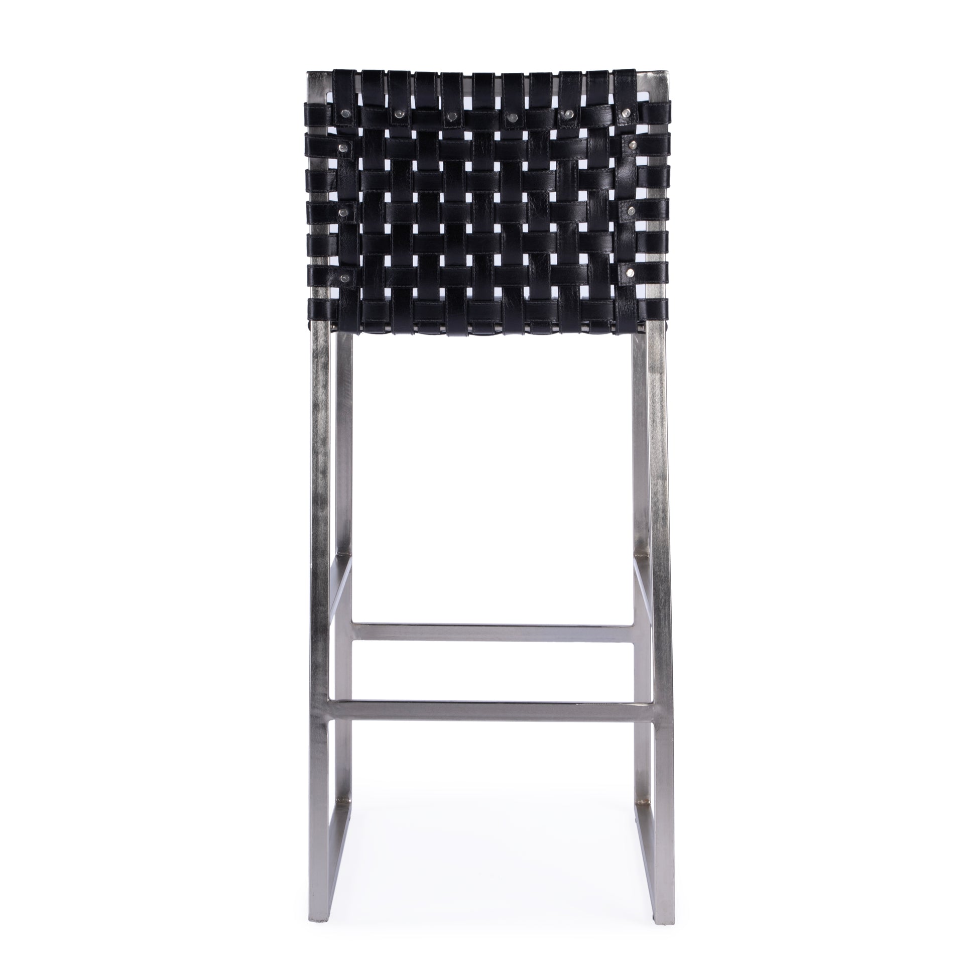 Butler Specialty Company Urban 30 in. Seat Height Rectangular Woven Leather Bar Stool with Back, Black
