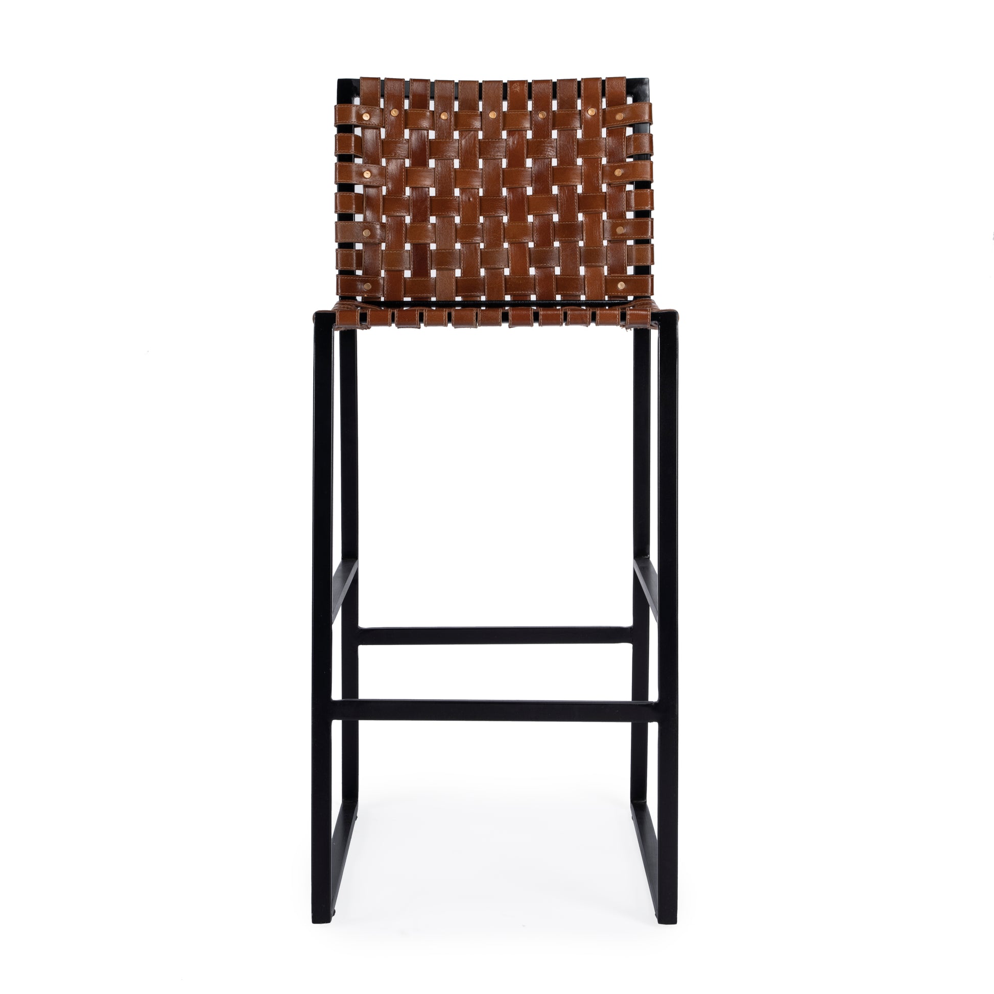 Butler Specialty Company Urban 30 in. Seat Height Rectangular Woven Leather Bar Stool with Back, Medium Brown