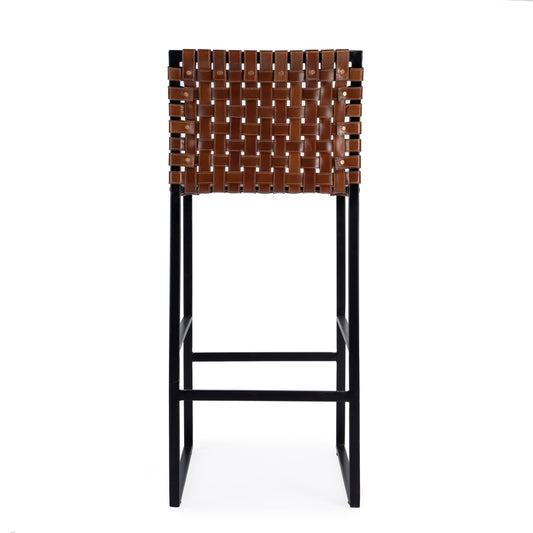 Butler Specialty Company Urban 30 in. Seat Height Rectangular Woven Leather Bar Stool with Back, Medium Brown