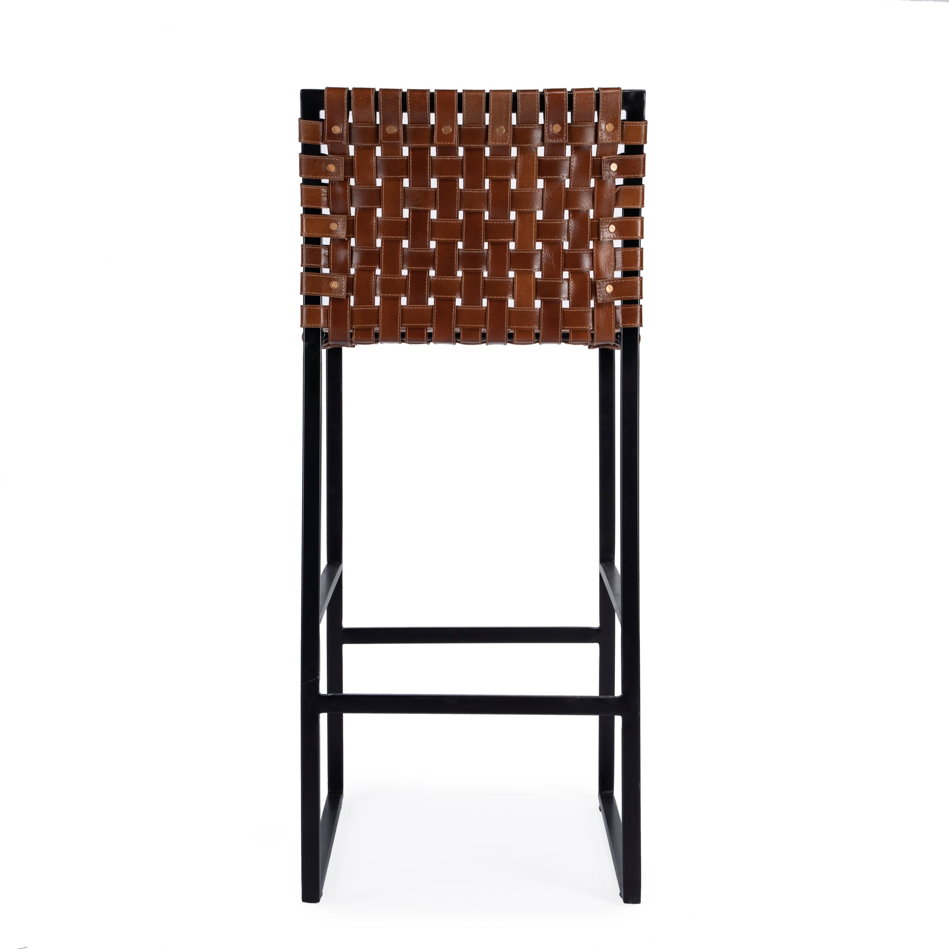 Butler Specialty Company Urban 30 in. Seat Height Rectangular Woven Leather Bar Stool with Back, Medium Brown