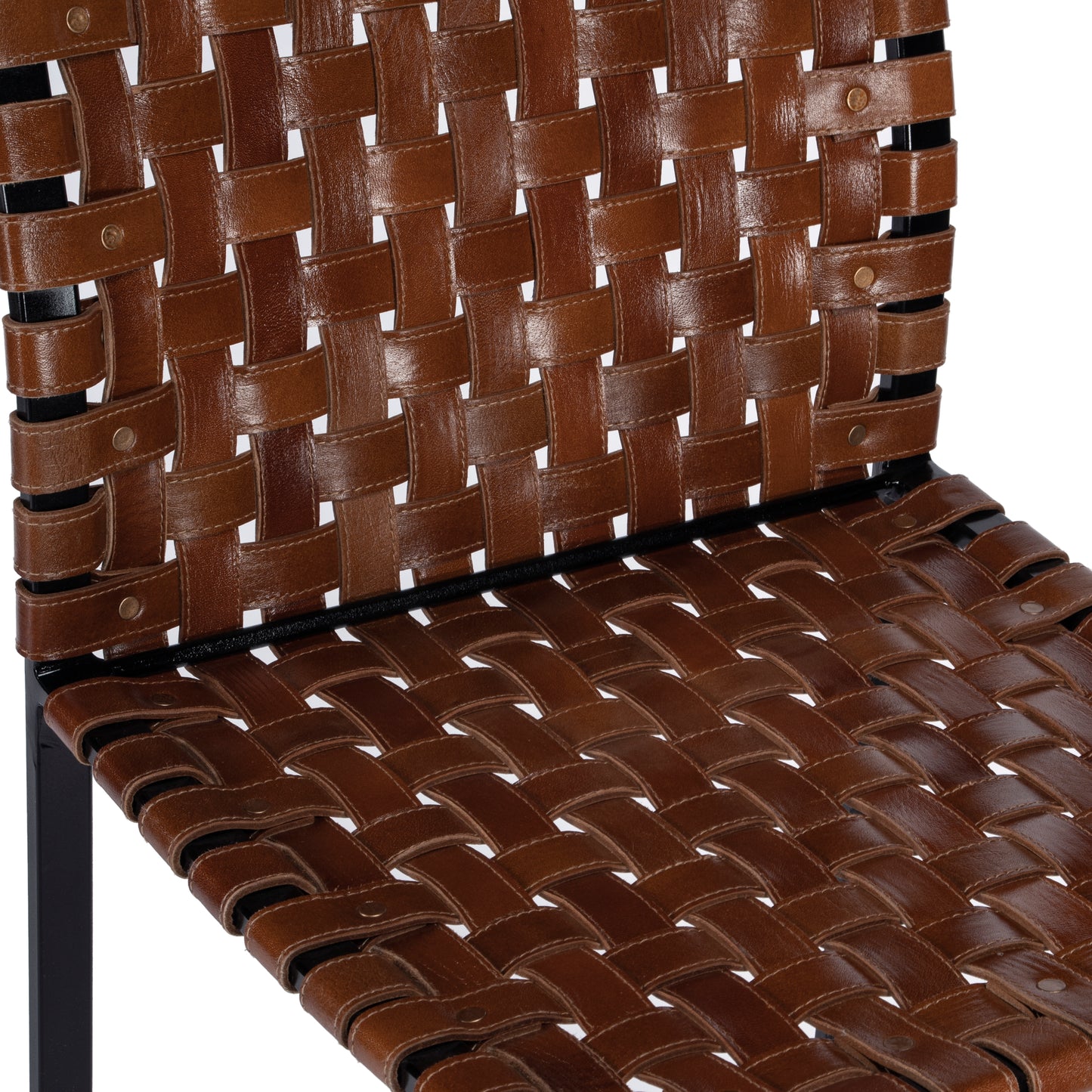 Butler Specialty Company Urban 30 in. Seat Height Rectangular Woven Leather Bar Stool with Back, Medium Brown