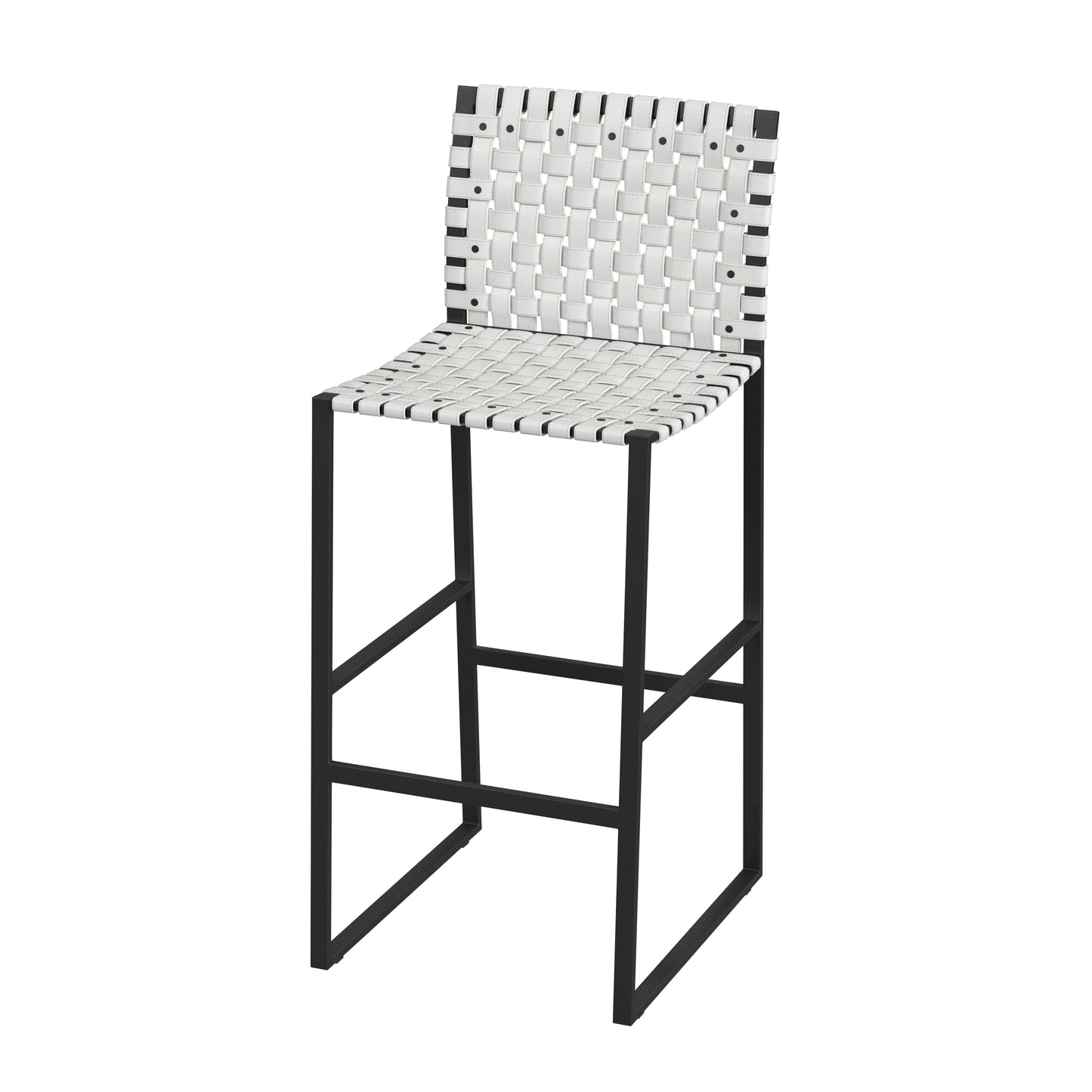 Butler Specialty Company Urban 30 in. Seat Height Rectangular Woven Leather Bar Stool with Back, White