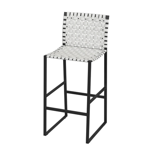Butler Specialty Company Urban 30 in. Seat Height Rectangular Woven Leather Bar Stool with Back, White
