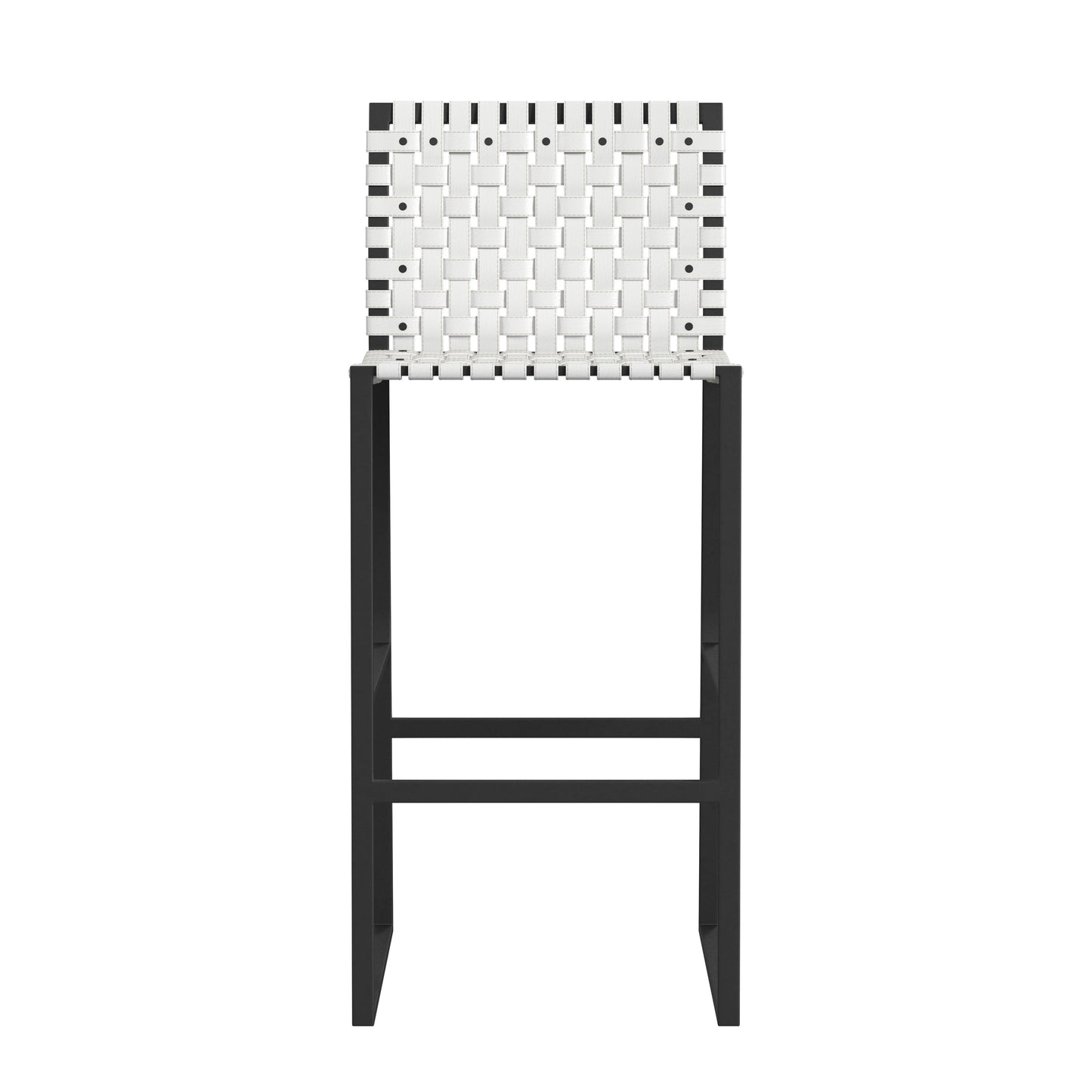 Butler Specialty Company Urban 30 in. Seat Height Rectangular Woven Leather Bar Stool with Back, White