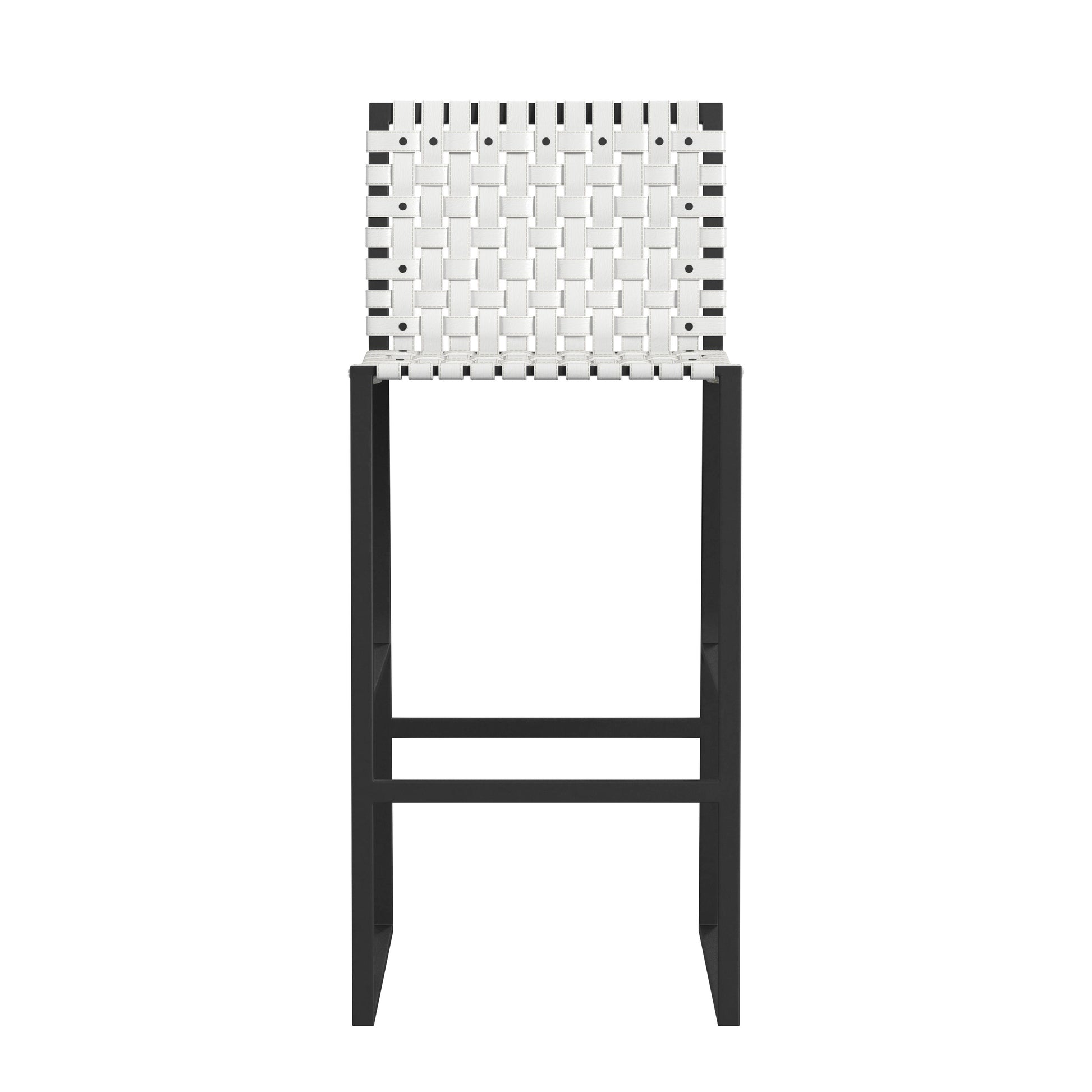 Butler Specialty Company Urban 30 in. Seat Height Rectangular Woven Leather Bar Stool with Back, White