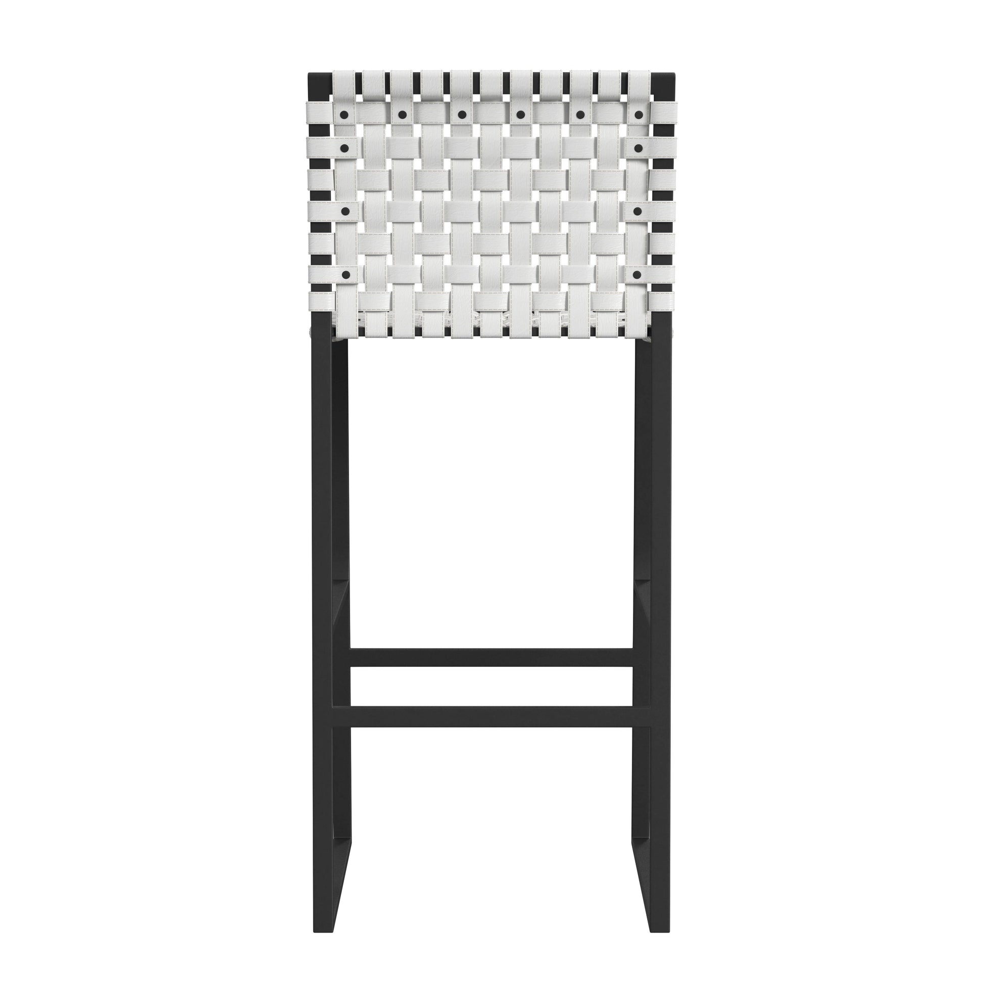 Butler Specialty Company Urban 30 in. Seat Height Rectangular Woven Leather Bar Stool with Back, White