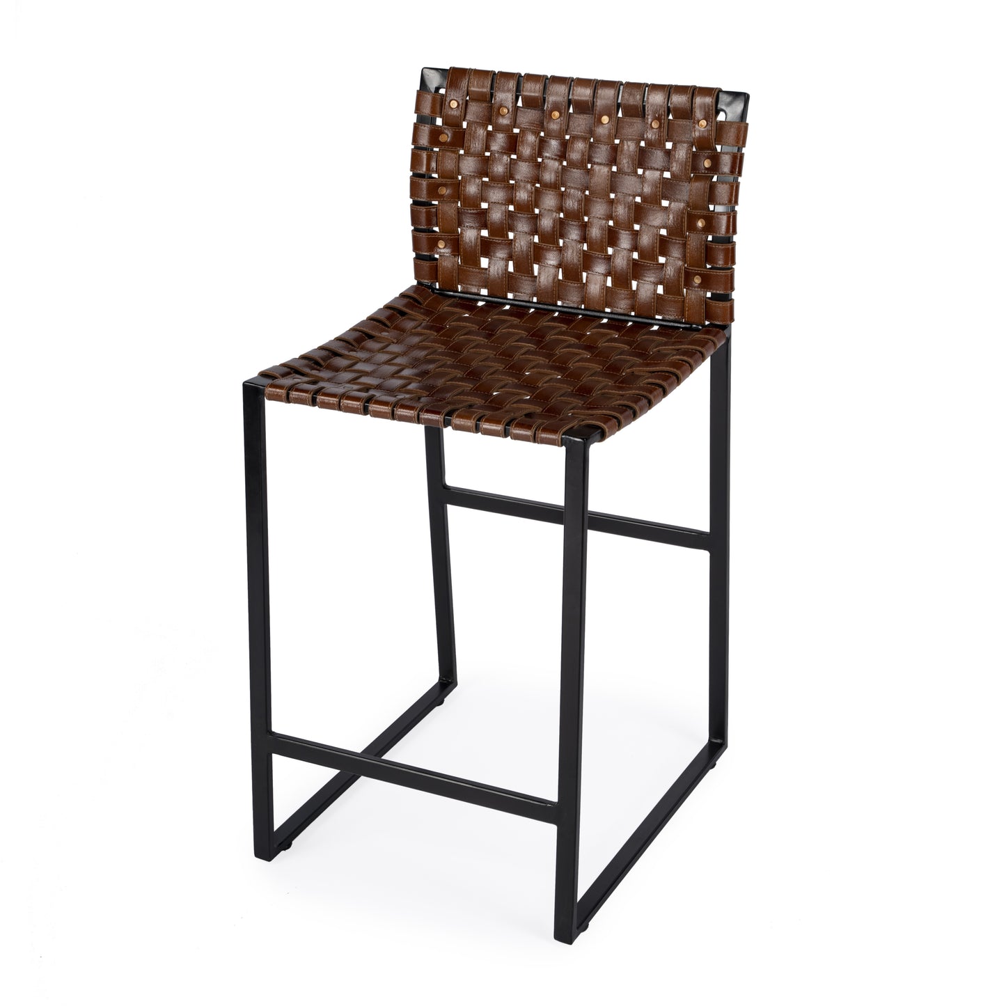 Butler Specialty Company Urban 25 in. Seat Height Woven Leather Counter Stool, Medium Brown