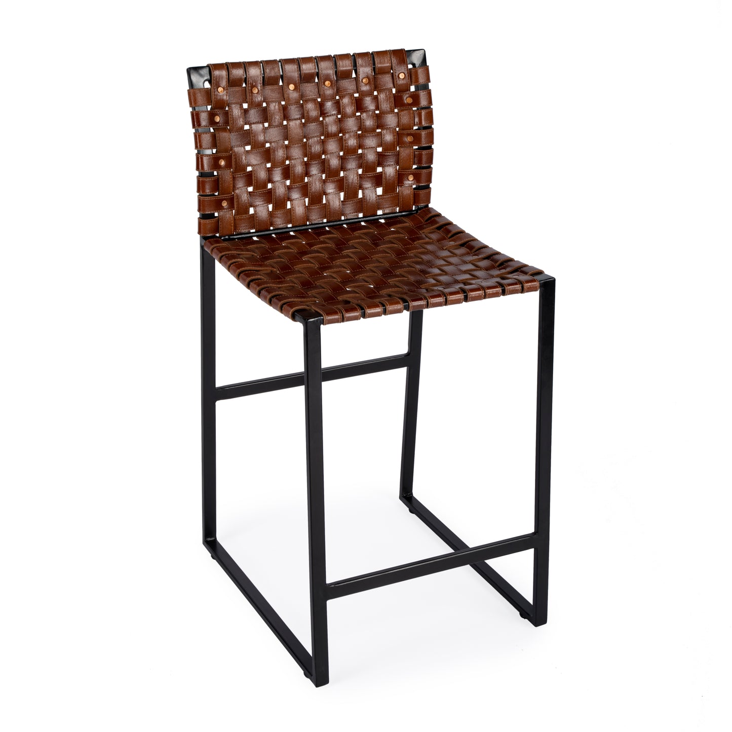 Butler Specialty Company Urban 25 in. Seat Height Woven Leather Counter Stool, Medium Brown